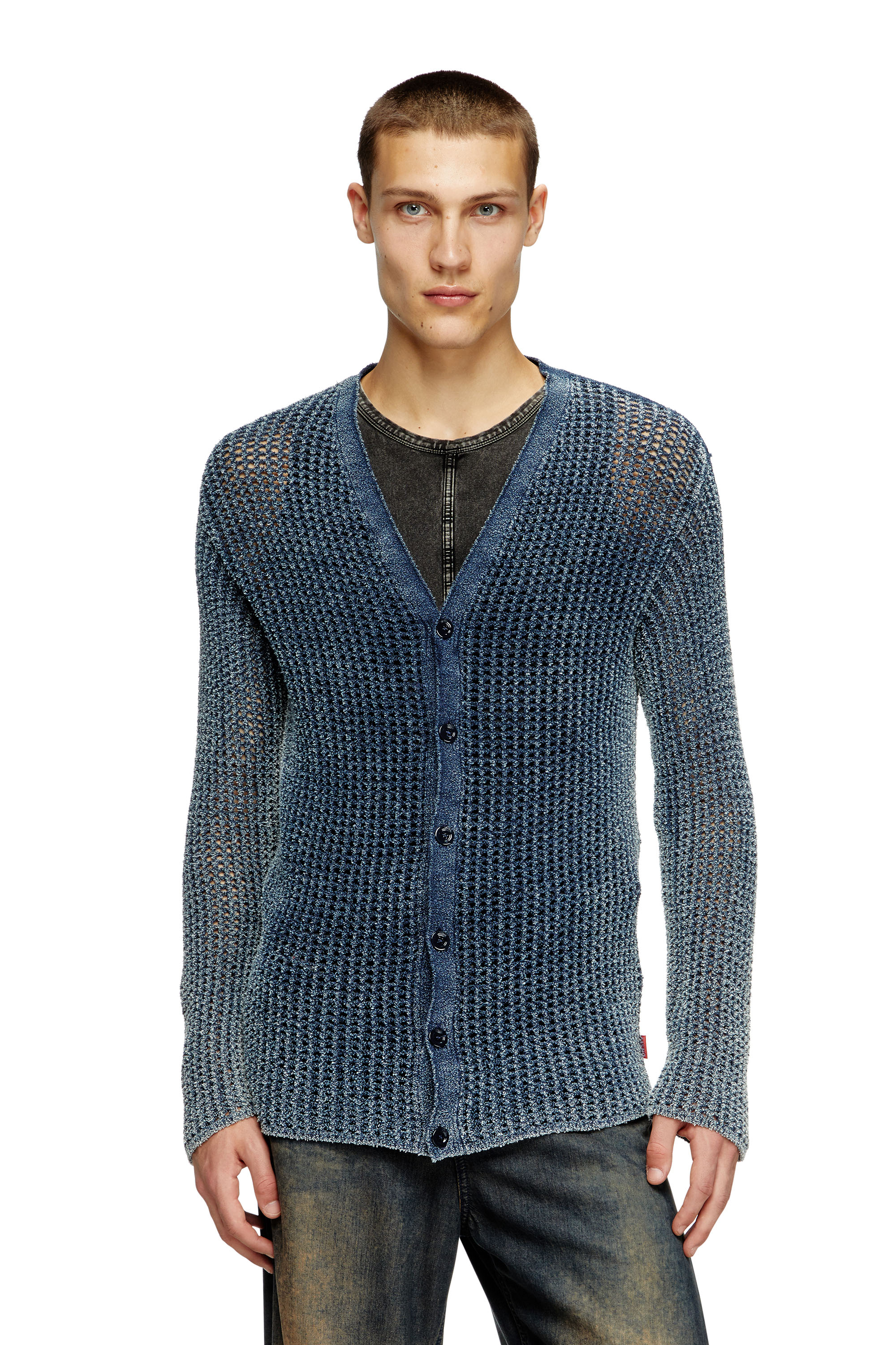 Diesel - K-REDRAM, Herren Cardigan aus Mesh und Denim-Garn in Blau - 3