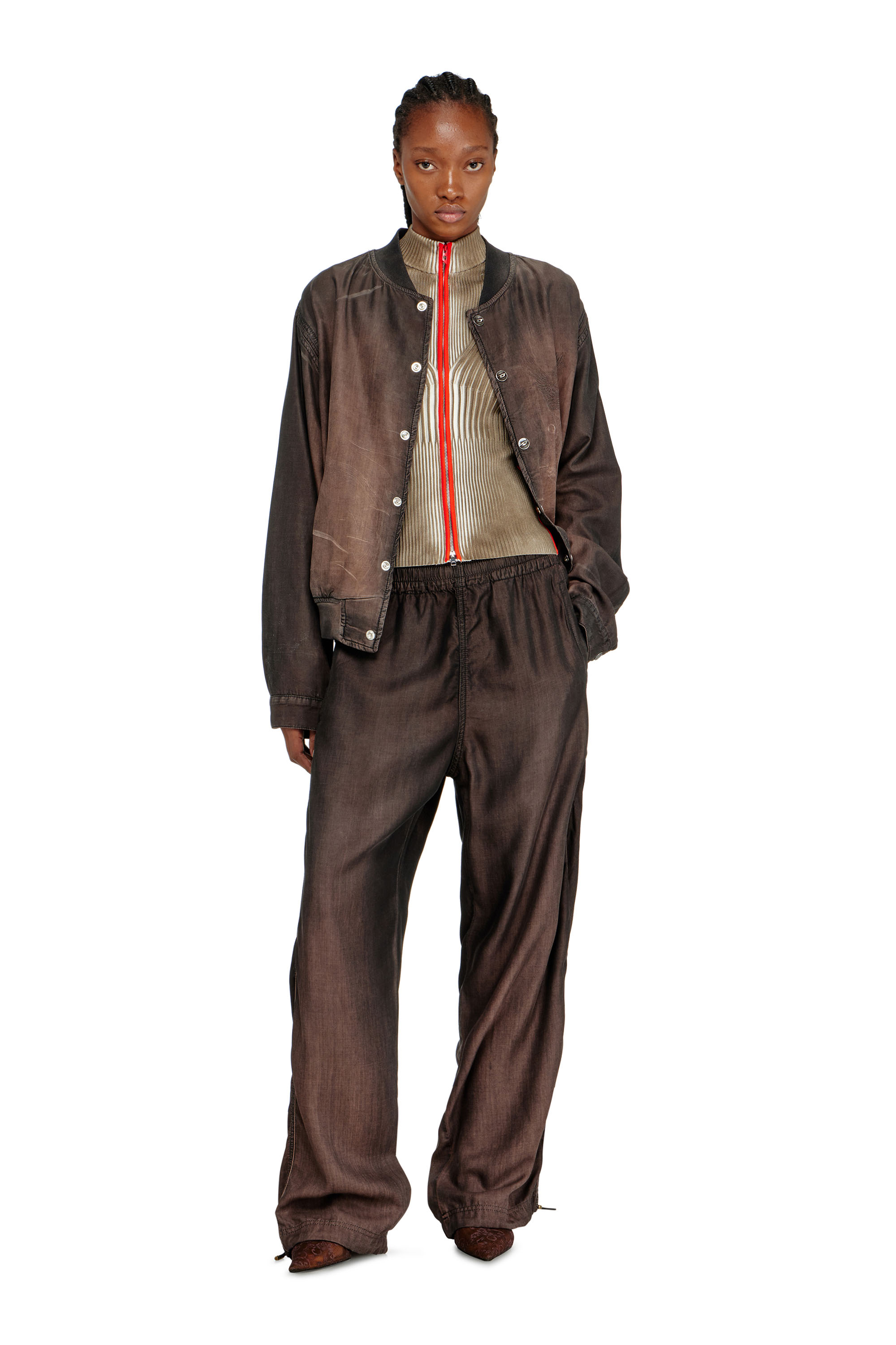 Diesel - M-SARMA, Damen Gerippte zip-Strickjacke mit kontrastierenden Streifen in Rot/Braun - 1