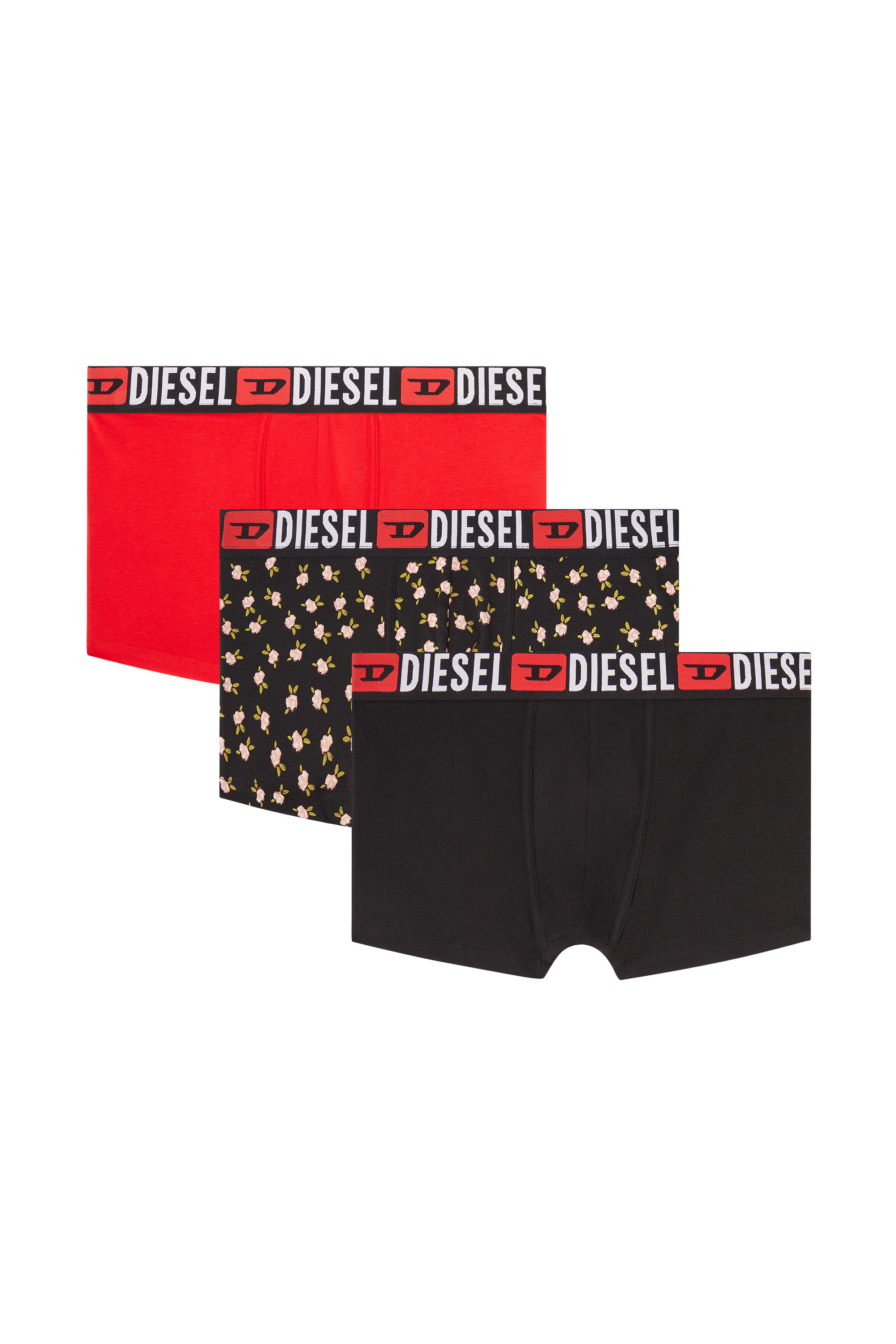 Diesel - UMBX-DAMIENTHREEPACK, Man's Three-pack of stretch cotton trunks with floral print in Black/Red - 1
