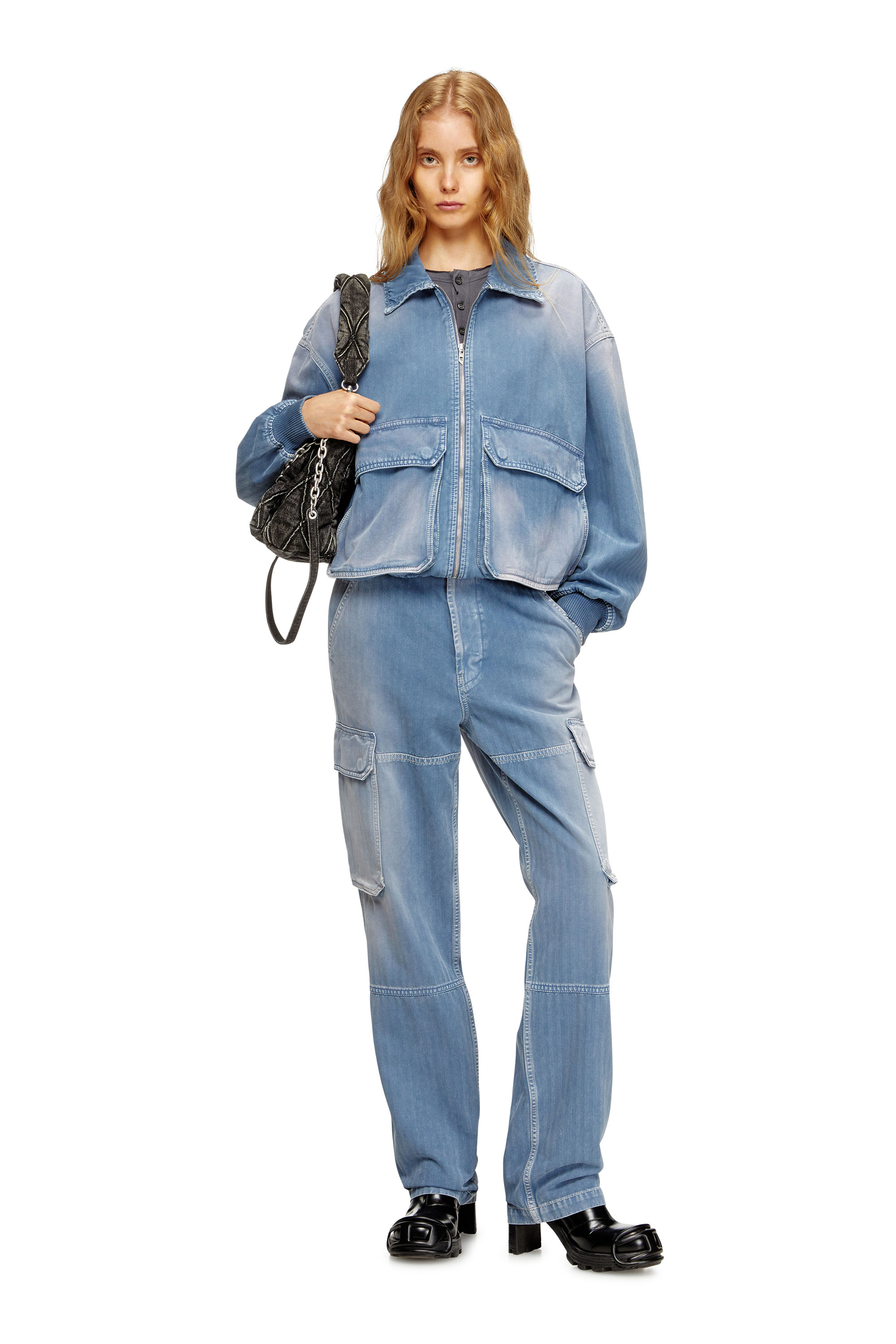 Diesel - D-KURZ, Unisex Jacke aus farbigem Fischgräten-Denim in Hellblau - 7