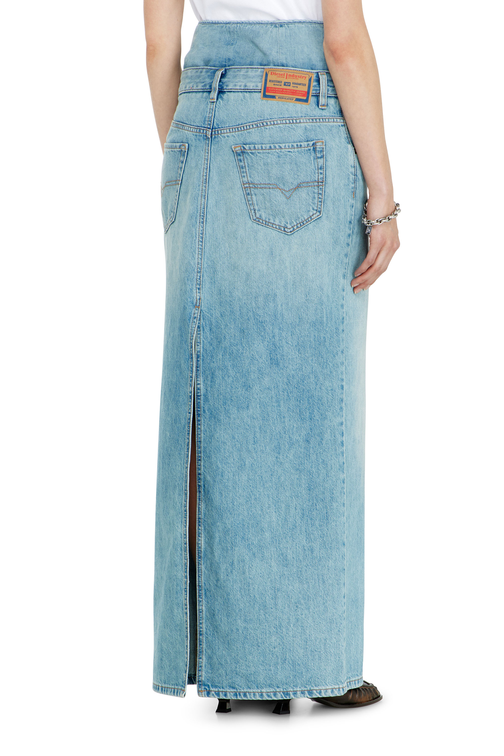 Diesel - DE-SPIVEY, Damen Jeans-Illusion Denim-Maxirock mit Schlitzen in null - 3