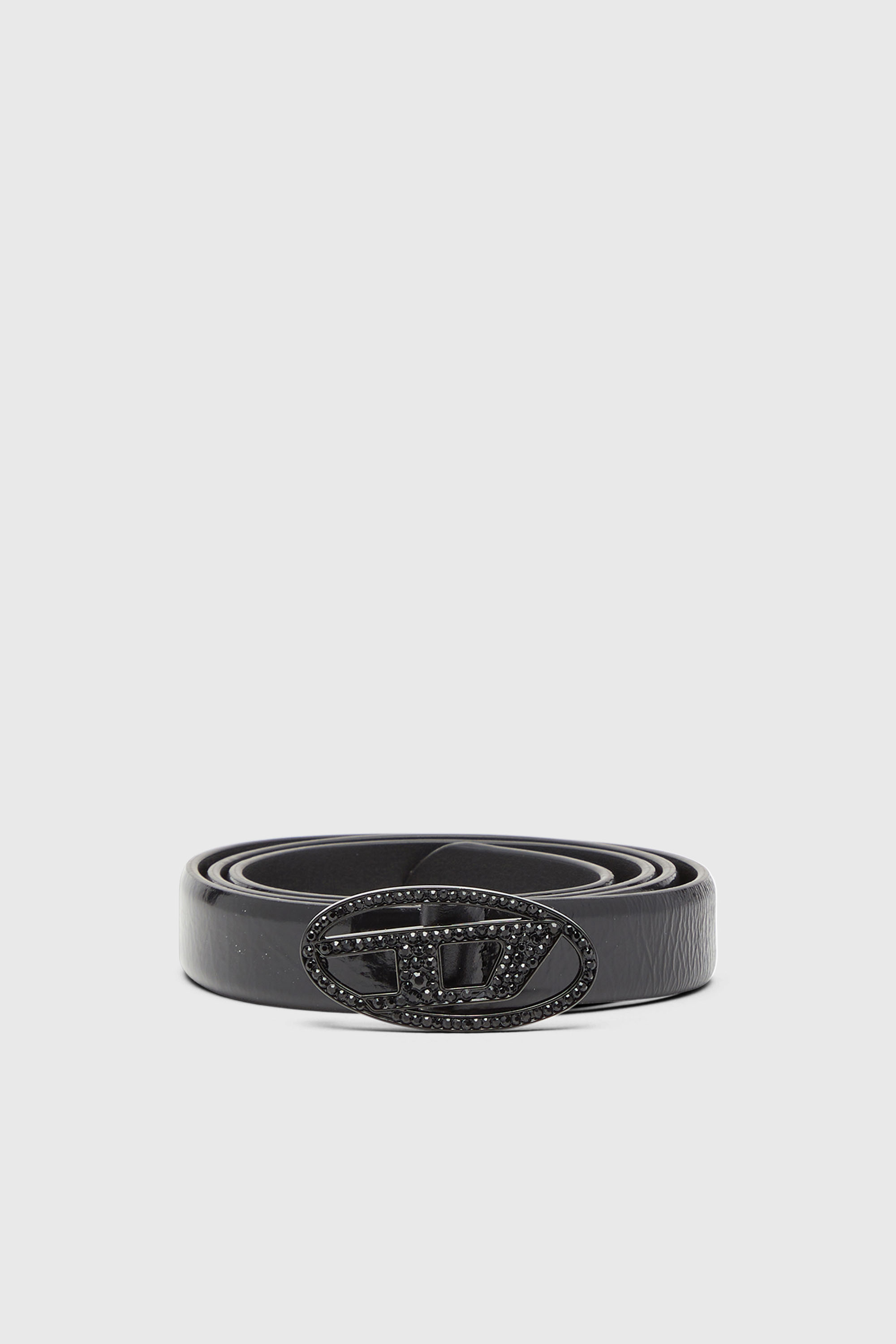 Diesel - B-1DR STRASS 20, Damen 2 cm breiter Lederg&uuml;rtel mit Kristallschlie&szlig;e in Schwarz - 1