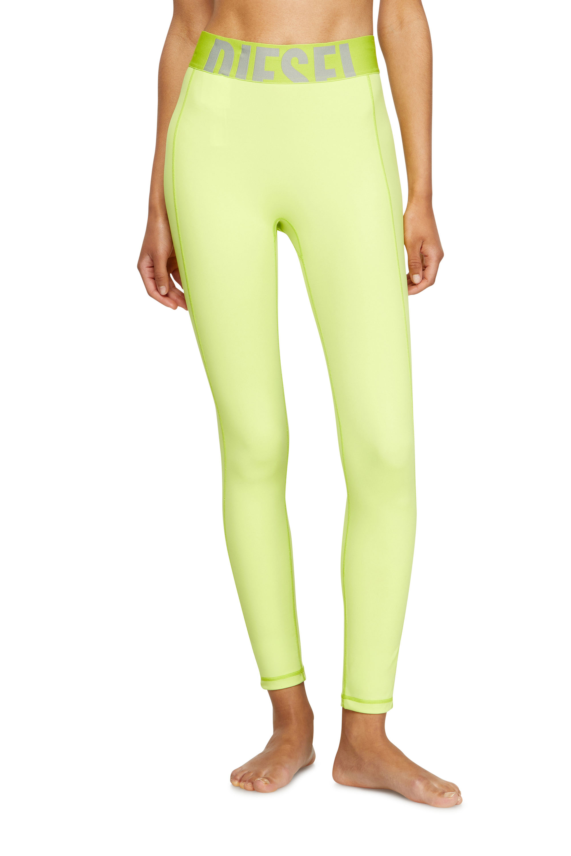 Diesel - ADELINE-D-POP, Damen Leggings aus Mikrofaser mit Cut-off-Logo in Neongrün - 2