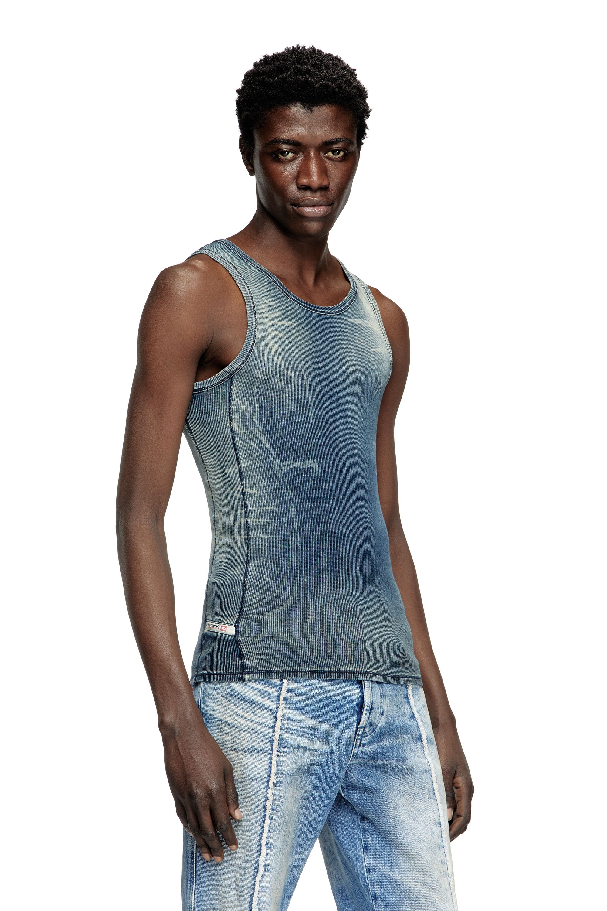 Diesel - T-GO, Unisex Geripptes Tanktop mit Denim-Trompe l'œil in Dunkelblau - 1