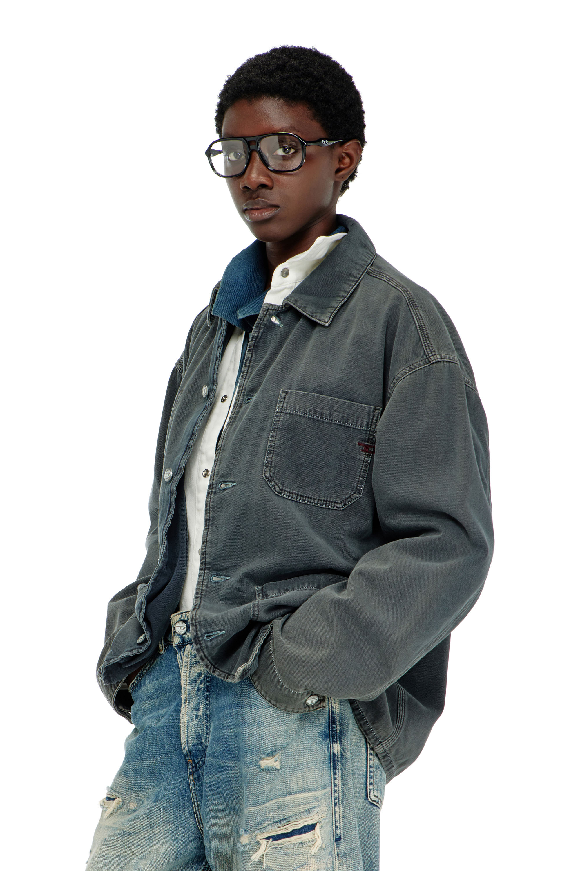 Diesel - D-STACK-U, Unisex Utility-Jacke aus farbigem denim in Grau - 6