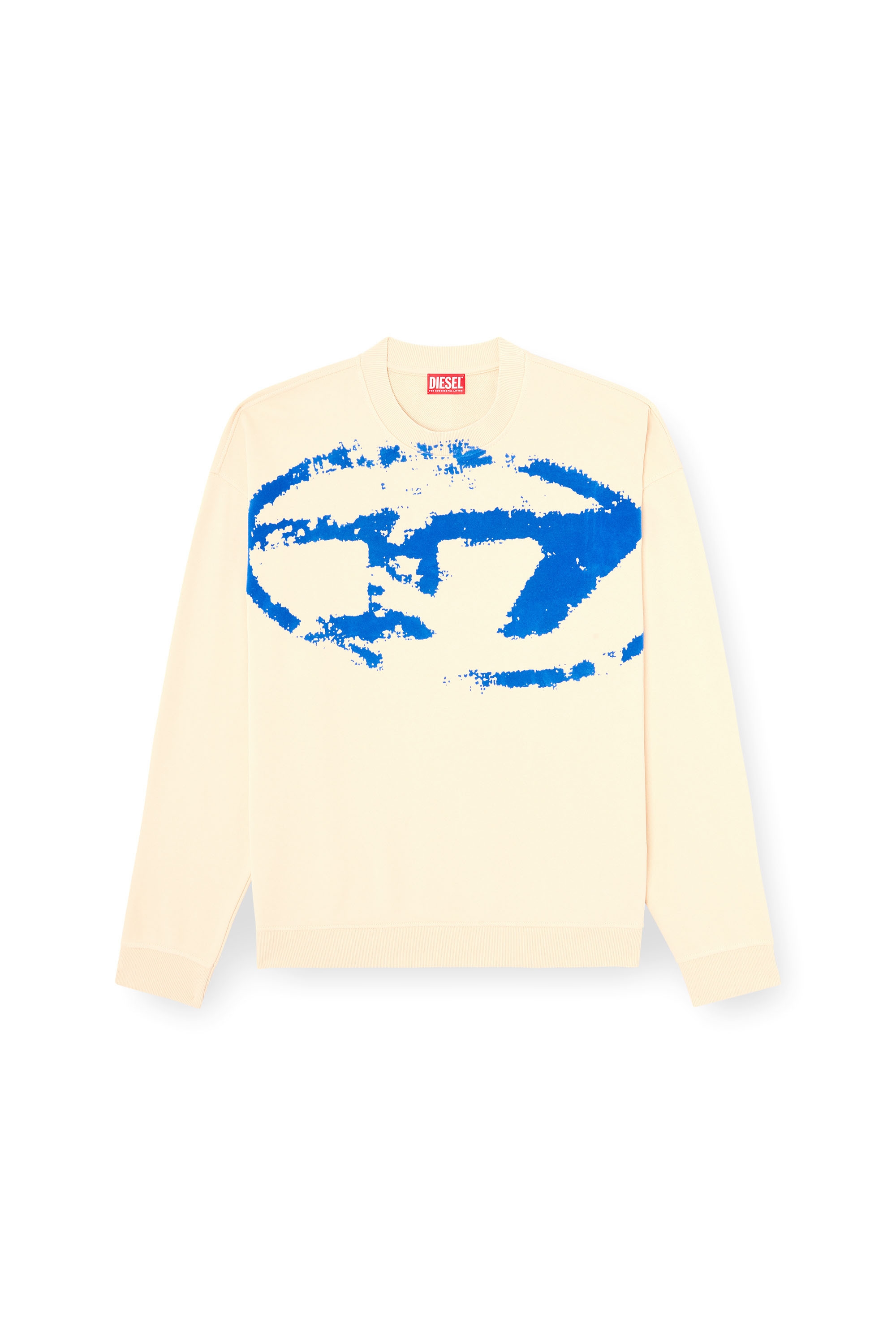 Diesel - S-BOXT-N5, Man's Sweatshirt with distressed flocked logo in Beige/Blue - 3