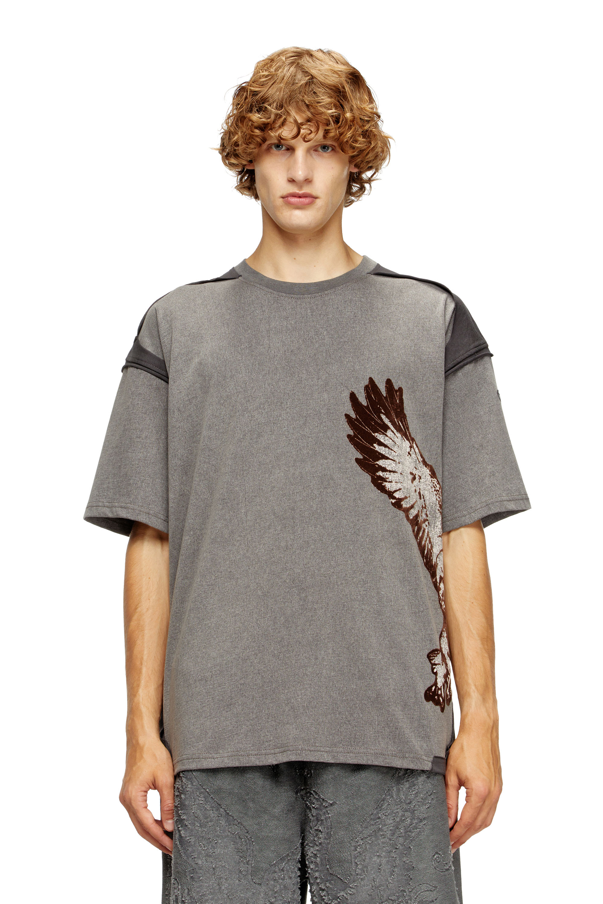 Diesel - T-BOXT-PEELOFF, Herren Peel-Off-T-Shirt mit Eagle-Print in Grau - 1