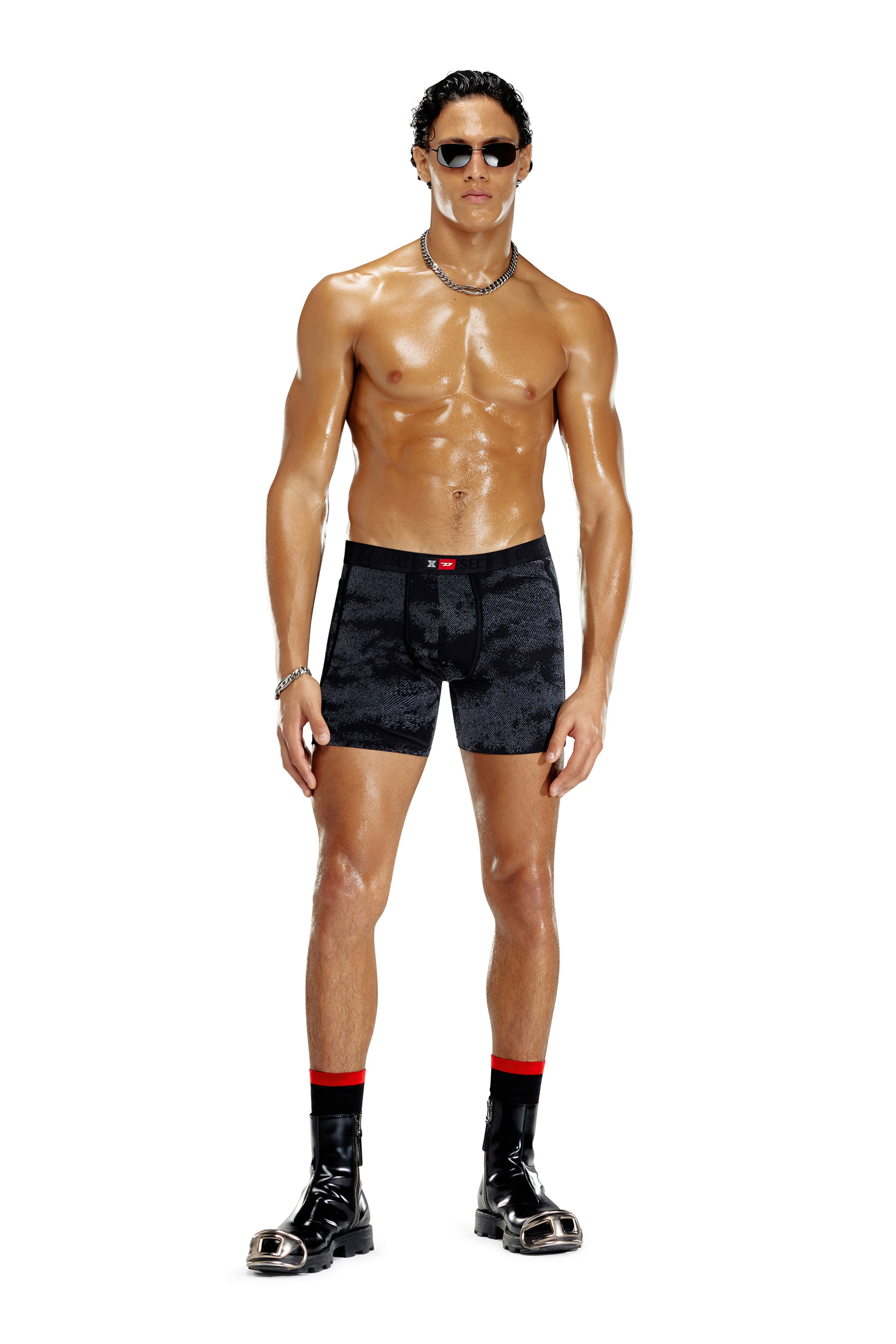 Diesel - FLOCKED-BOXER-BRIEFS, Herren Retropants aus beflockter Mikrofaser in Schwarz - 1