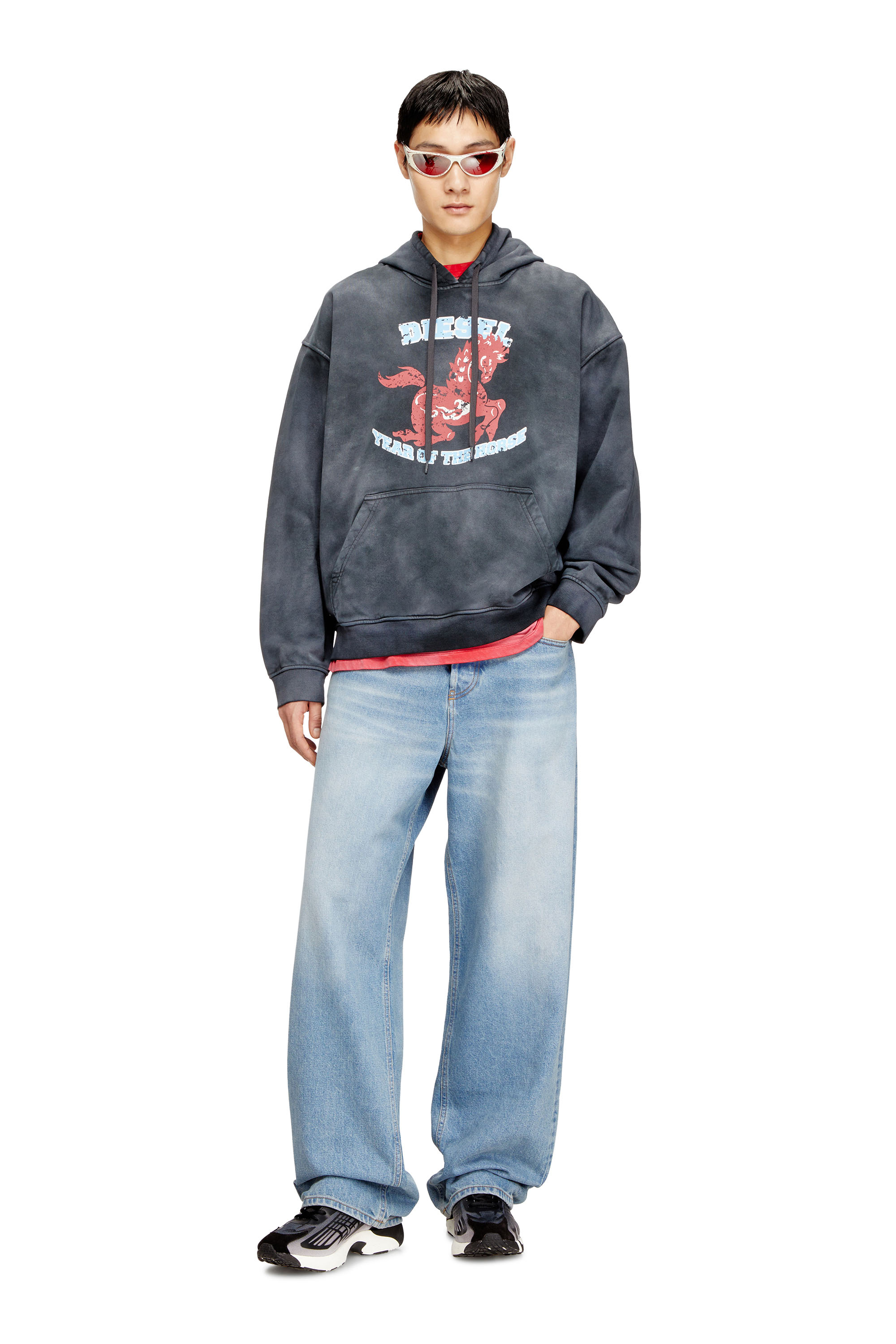 Diesel - CL-S-BOXT-HOOD-HORSE, Herren Tie-Dye-Hoodie mit Pferde-Print in Grau - 2