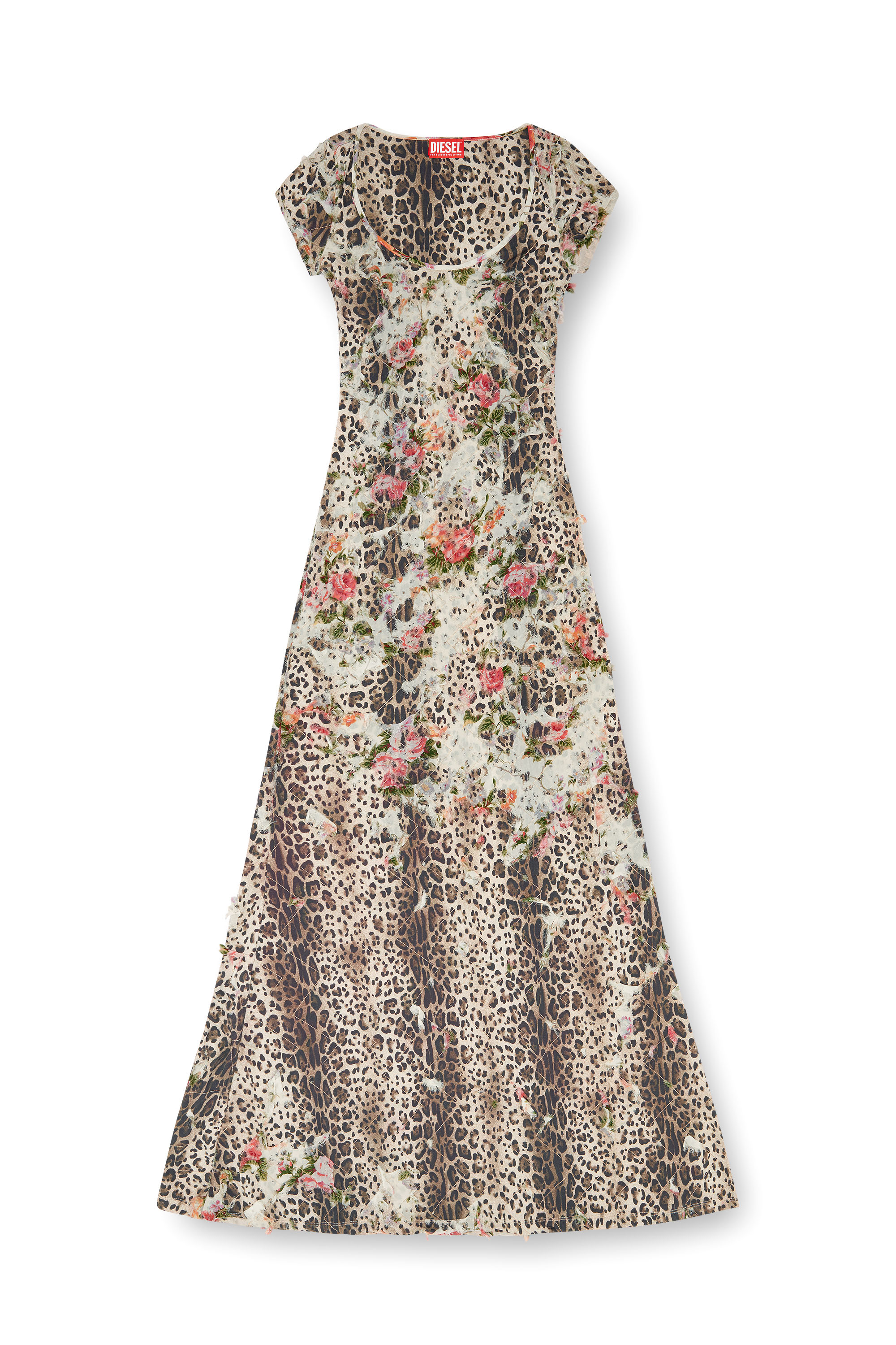 Diesel - D-FLORETTA, Woman's Floral and leopard-print burnout dress in Light Brown - 1