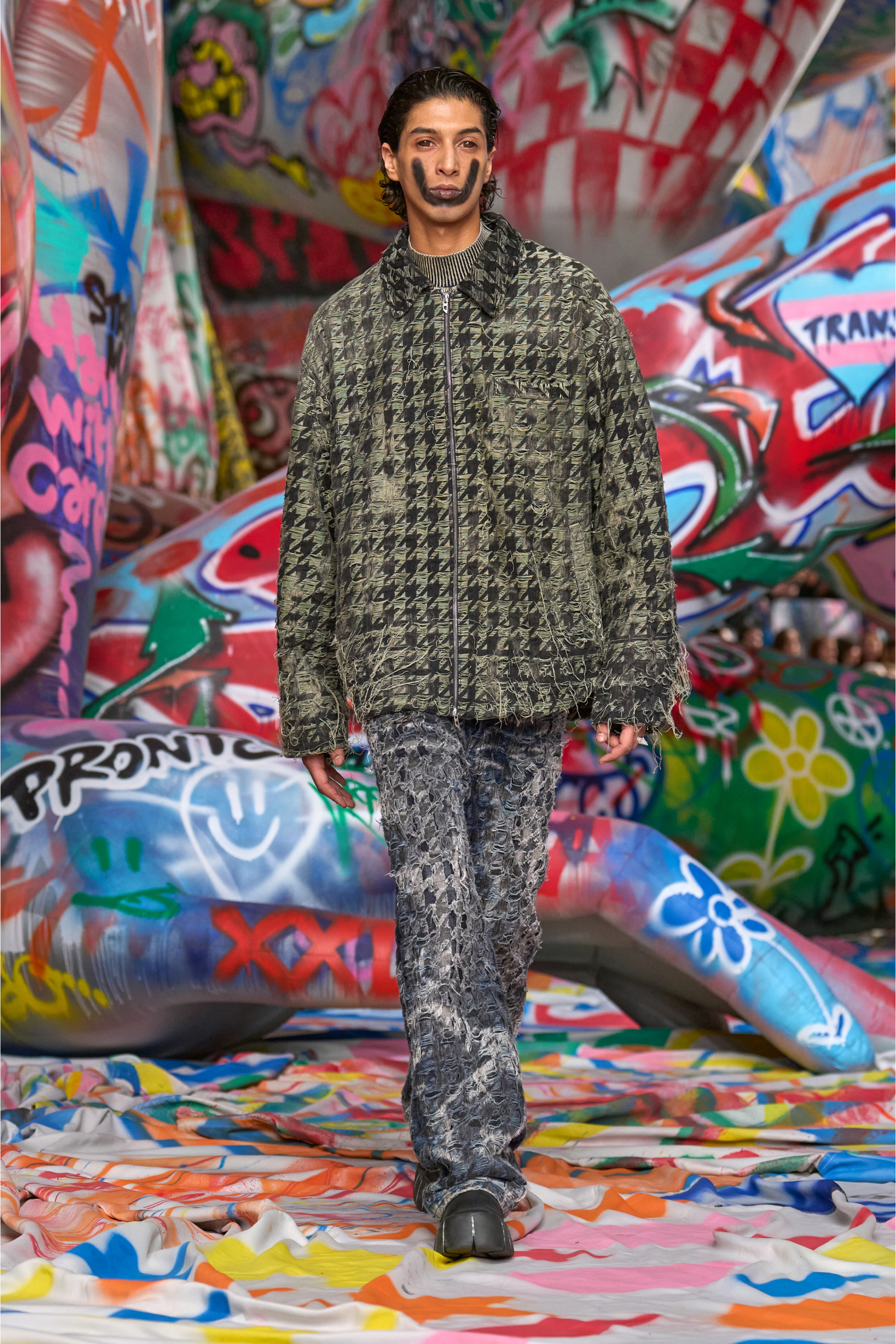 Diesel - D-ELMO-FSH, Herren Jacke aus Jeansgewebe mit Hahnentritt-Muster in Schwarz/Weiss - 3