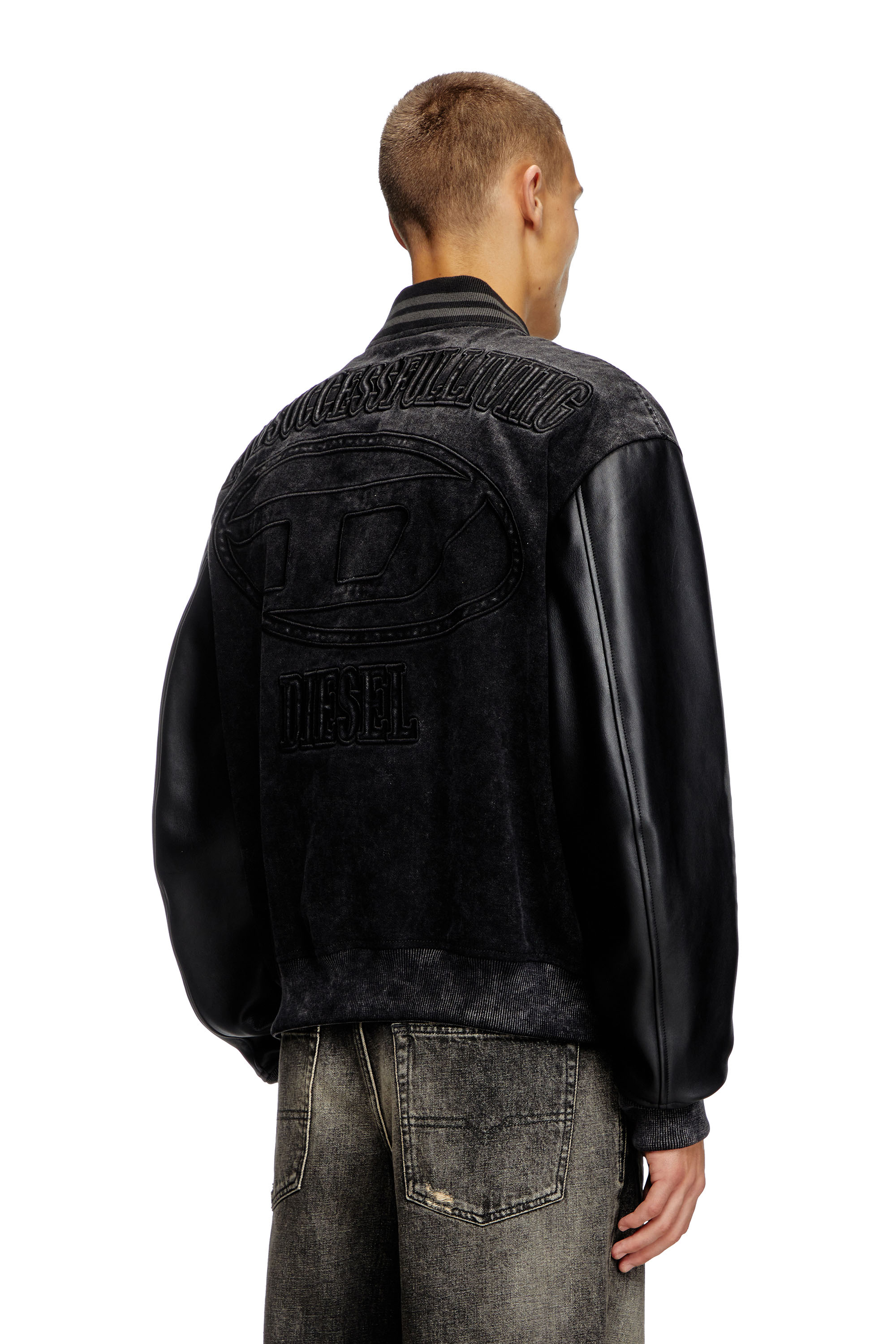 Diesel - L-NYN, Herren Bomberjacke aus Denim und Leder in Schwarz - 4