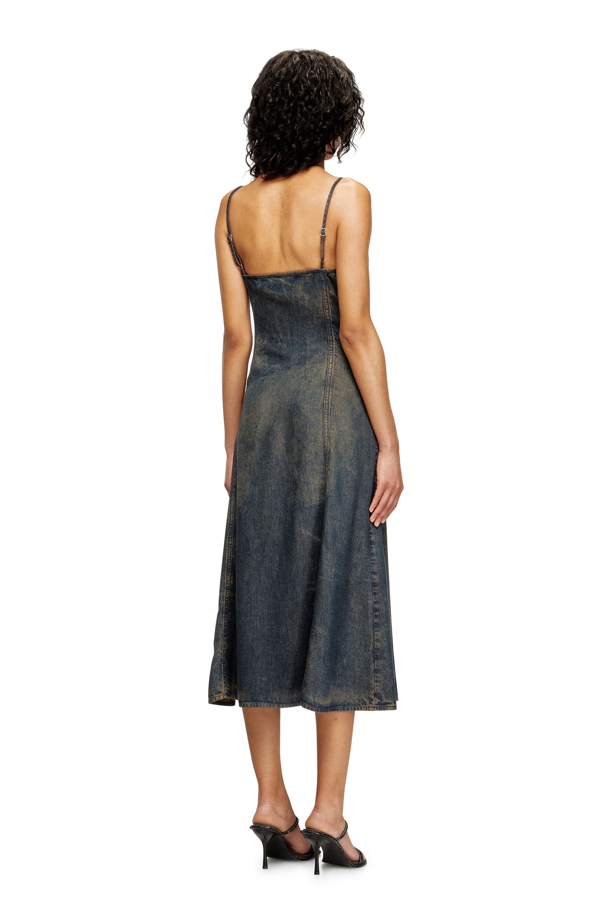 Diesel - DE-BELD-S, Damen Midi-Kleid aus fließendem Denim mit Schmutz-Effekt in null - 3