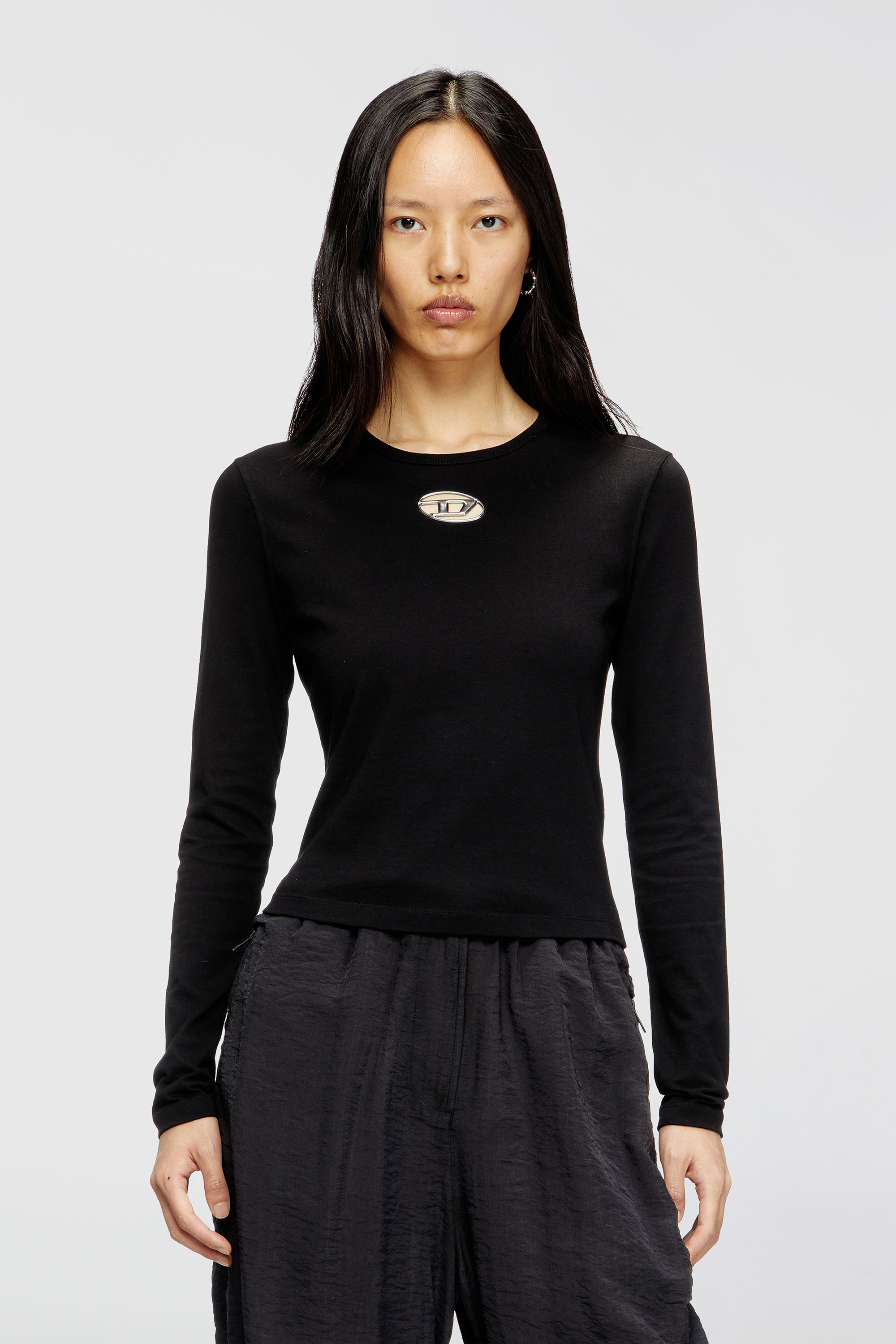 Diesel - T-UNCUTIE-LONG-LS-OD, Damen Langarm-Oberteil mit Oval D-Ausschnitt in Schwarz - 1