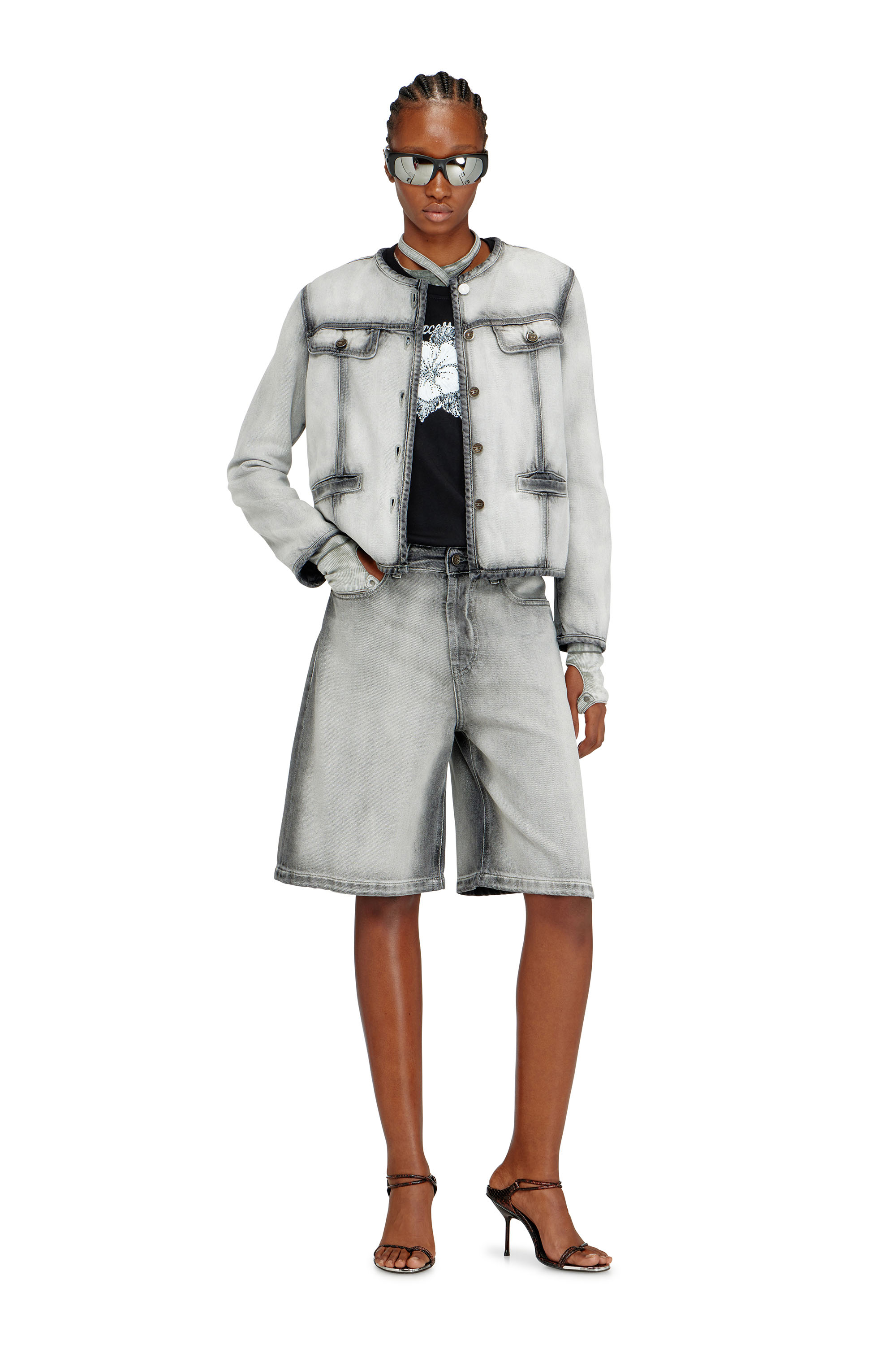 Diesel - DE-GRAFY-FSI, Damen Jacke aus weichem Skeleton-Denim in Grau - 1