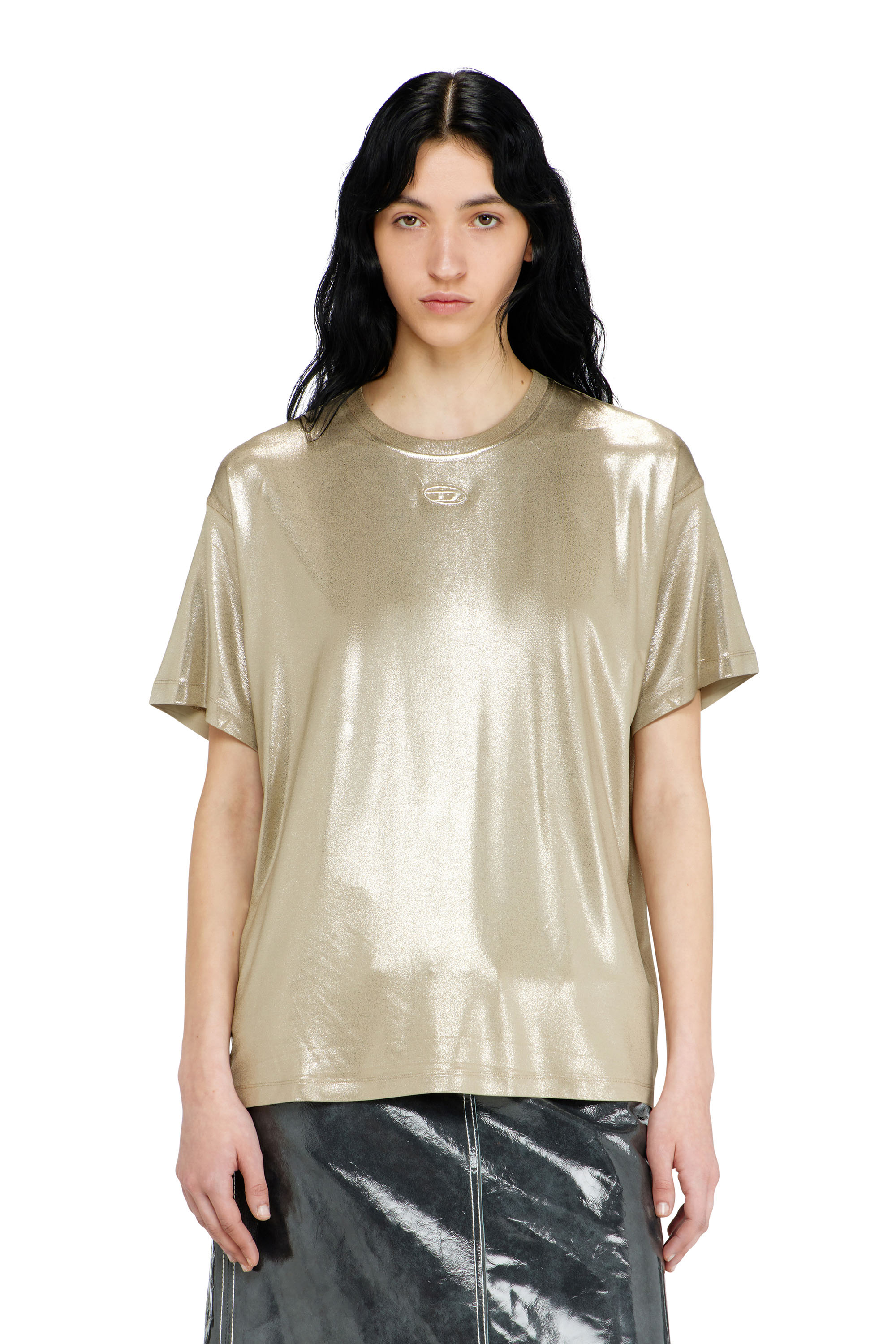 Diesel - T-NORMY-AA2, Damen Jersey-T-Shirt mit Metallic-Finish in Beige - 3