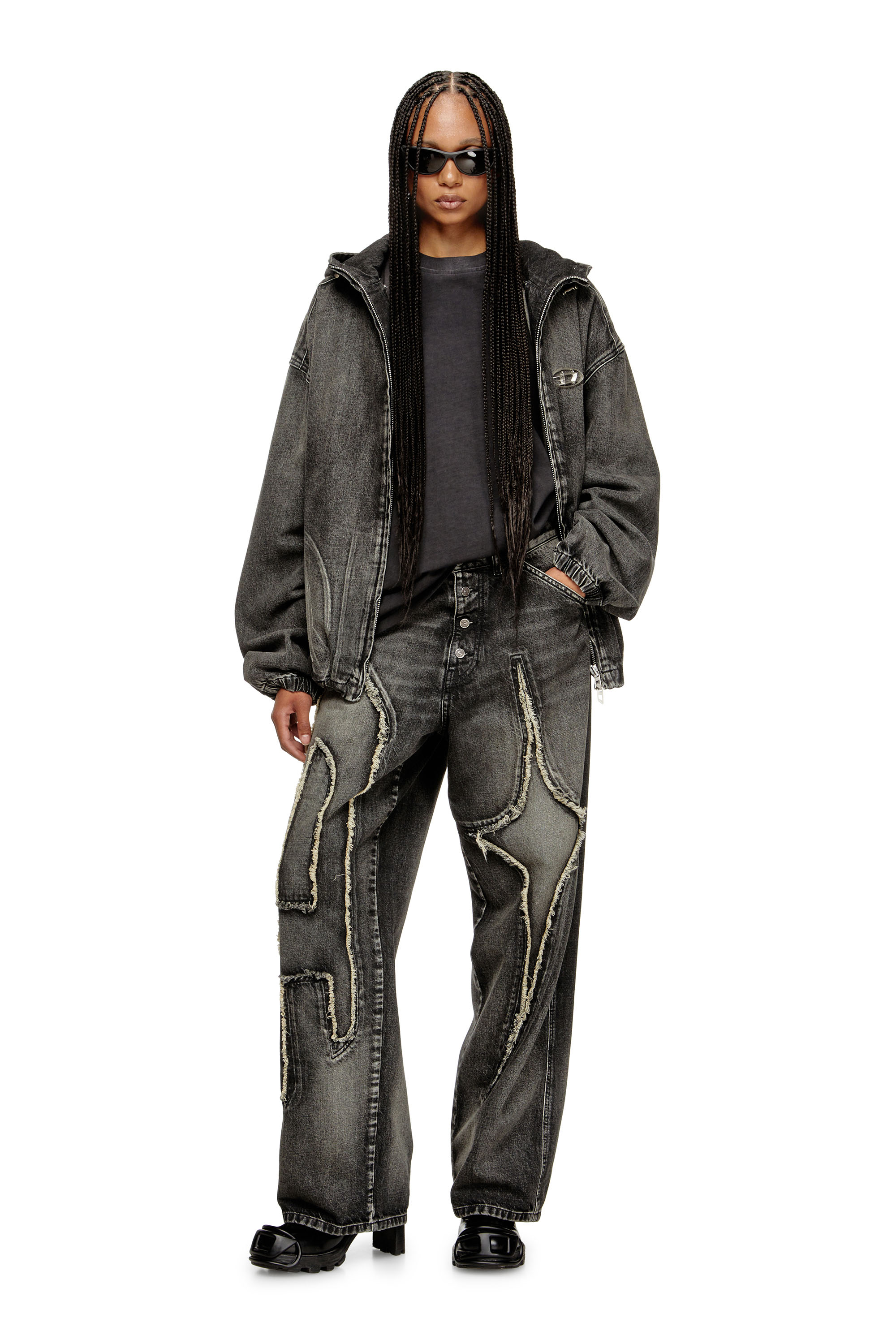 Diesel - THUGJACK, Unisex Kapuzejacke aus verwaschenem Denim in Schwarz - 7