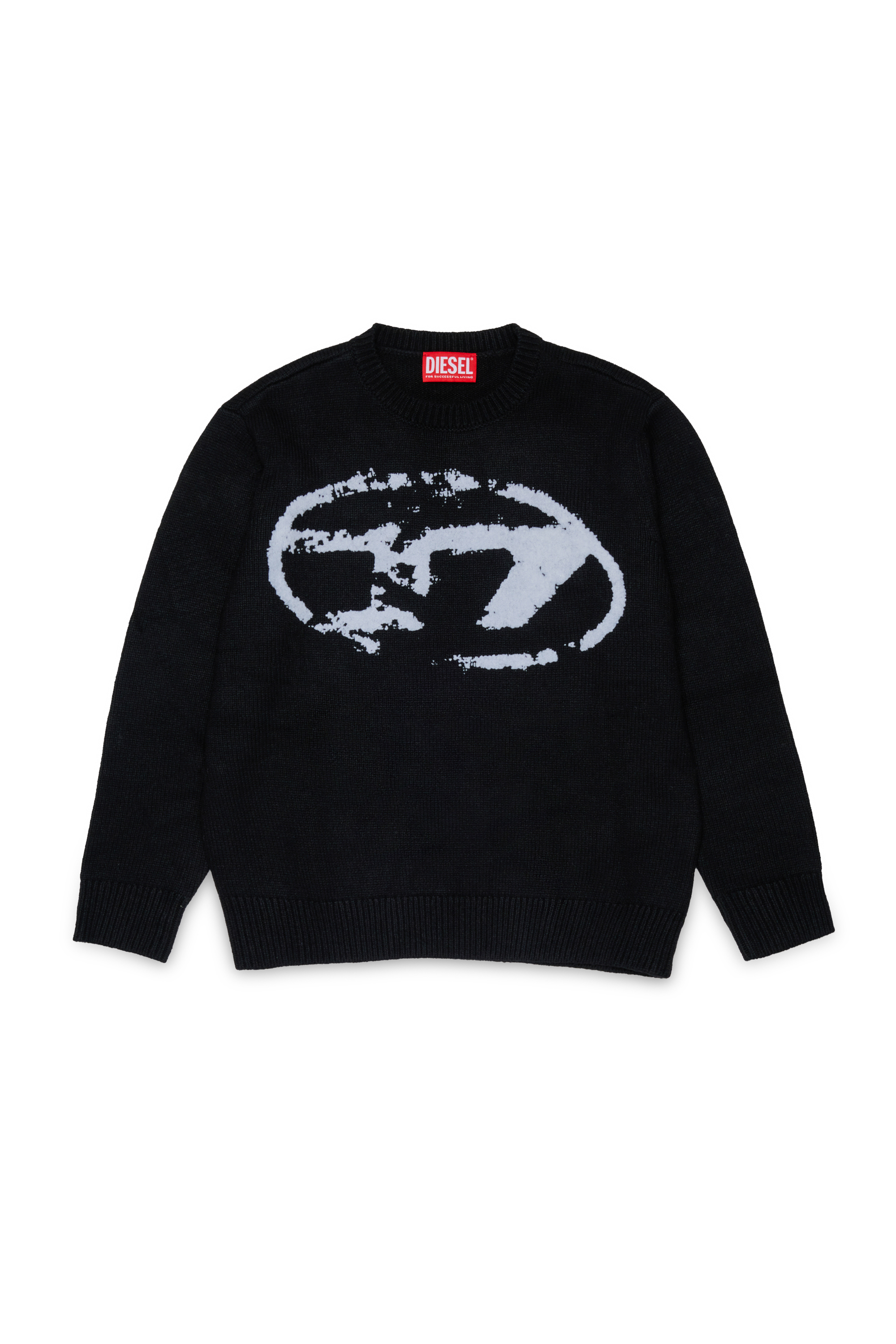 Diesel - KLEDI OVER, Herren Pullover mit Rundhalsausschnitt aus Wollmischung mit Druck in Schwarz - 1