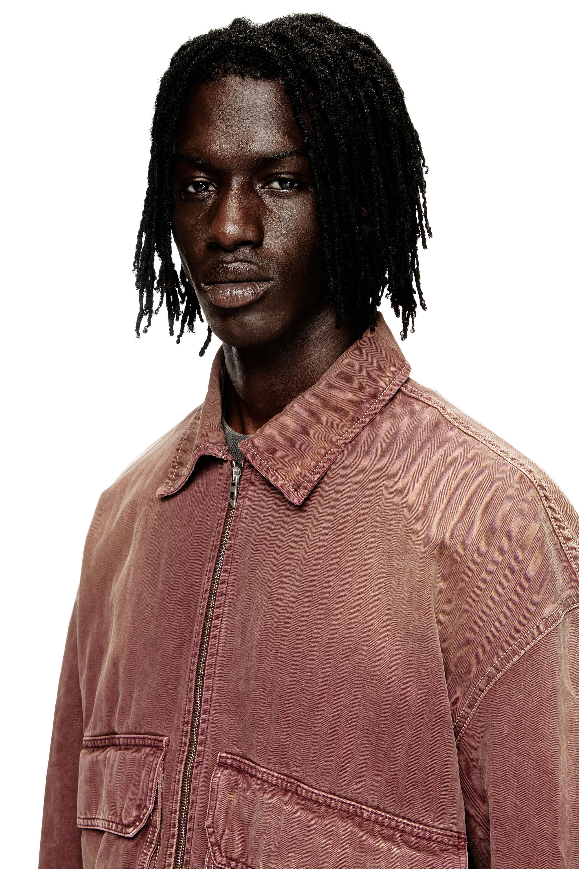 Diesel - D-KURZ, Unisex Jacke aus farbigem Fischgräten-Denim in Braun - 5