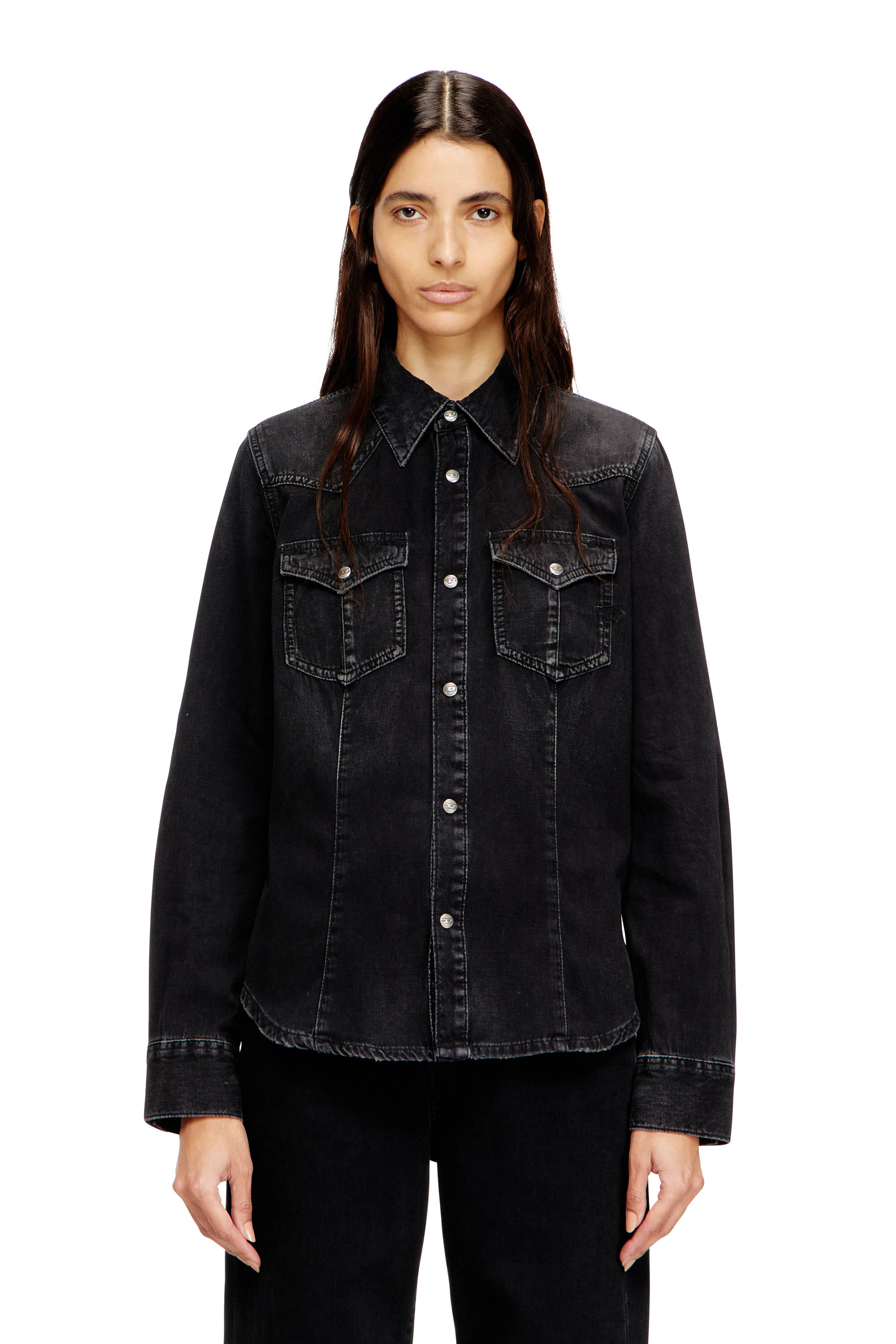 Diesel - DE-WAVES, Damen Western shirt in treated denim in null - 1