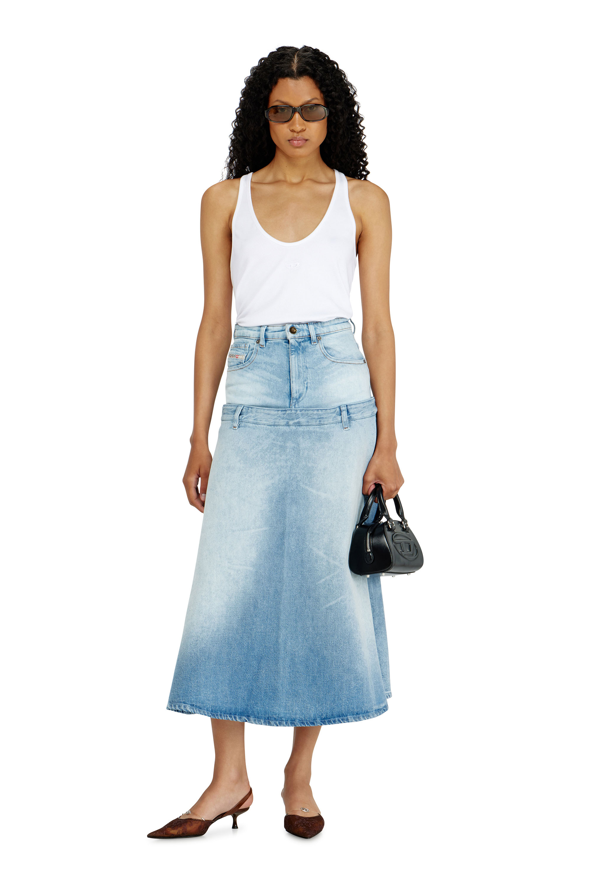 Diesel - DE-VORYA-S, Damen Jeansrock mit Lagen-Design in Hellblau - 1