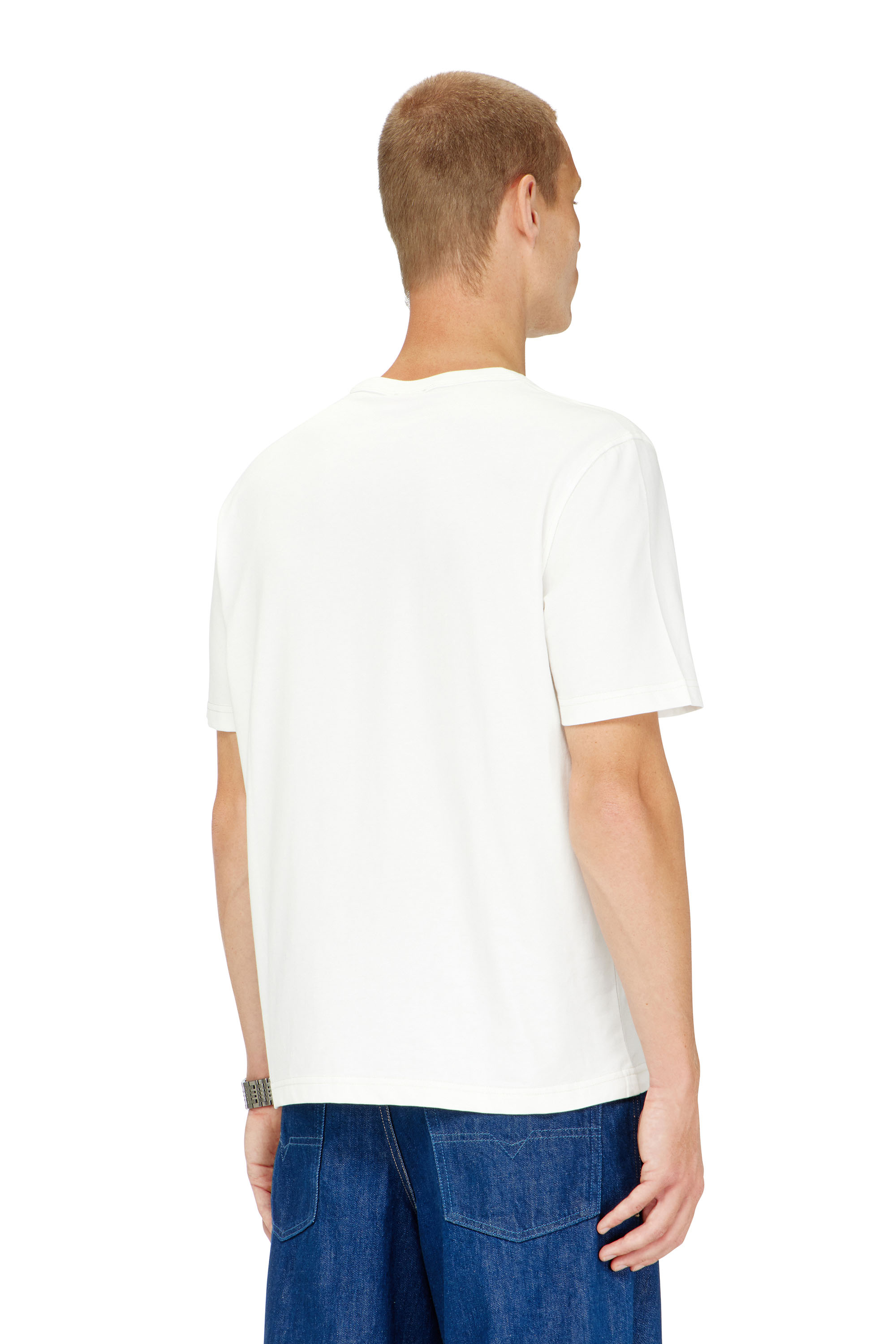 Diesel - T-ADJUST-Q6, Herren T-Shirt mit Logo in Knitter-Optik in Wei&szlig; - 4
