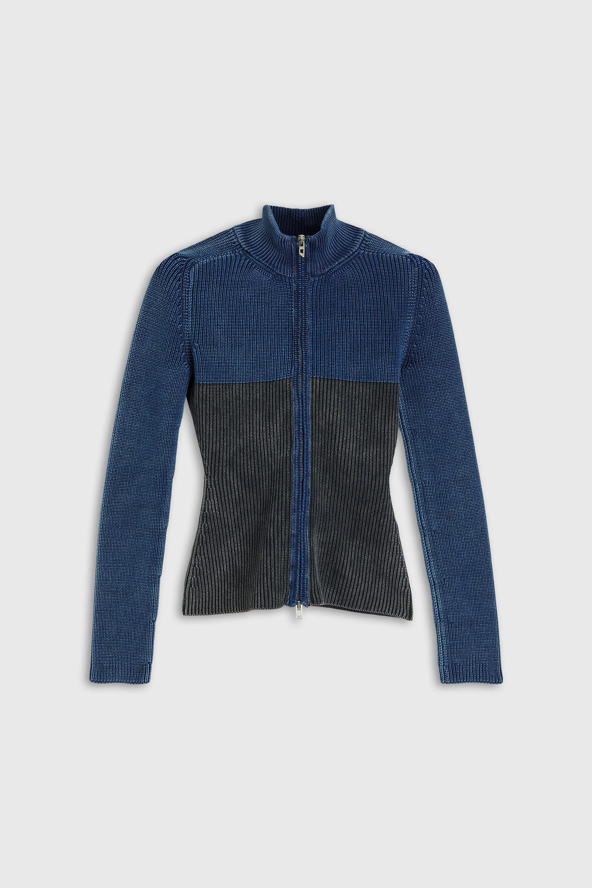 Diesel - M-HERMOSITA, Damen Strickjacke mit Rei&szlig;verschluss und zweifarbigem Denim-Effekt in Schwarz/Blau - 2