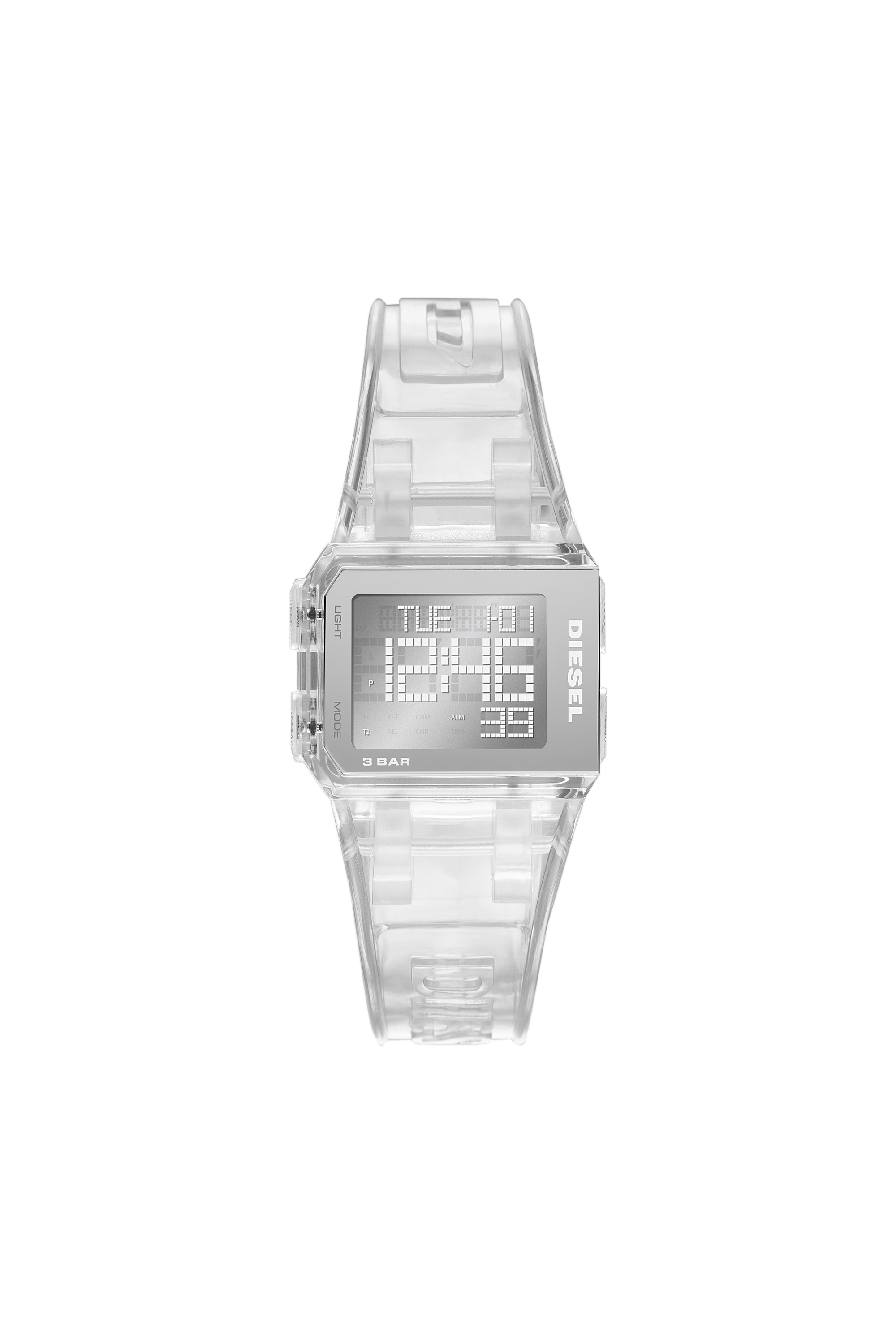 Diesel - DZ1917, Unisex Chopped-Armbanduhr mit Digitalanzeige und transparentem Armband in Weiß - 1