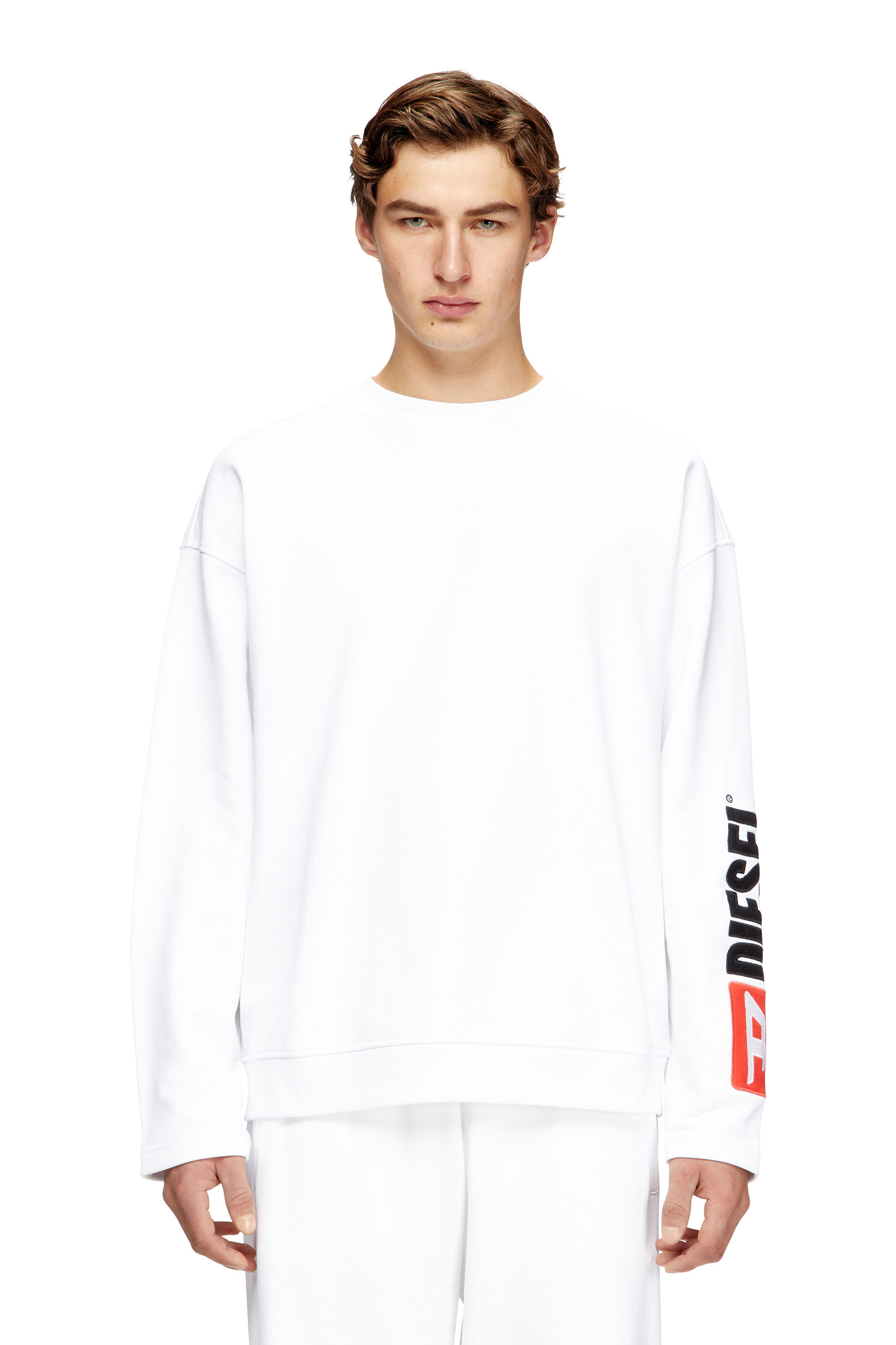 Diesel - S-BOXT-NC-DIV, Herren Rundhals-Sweatshirt mit Logo-Patch-Stickerei in Wei&szlig; - 1