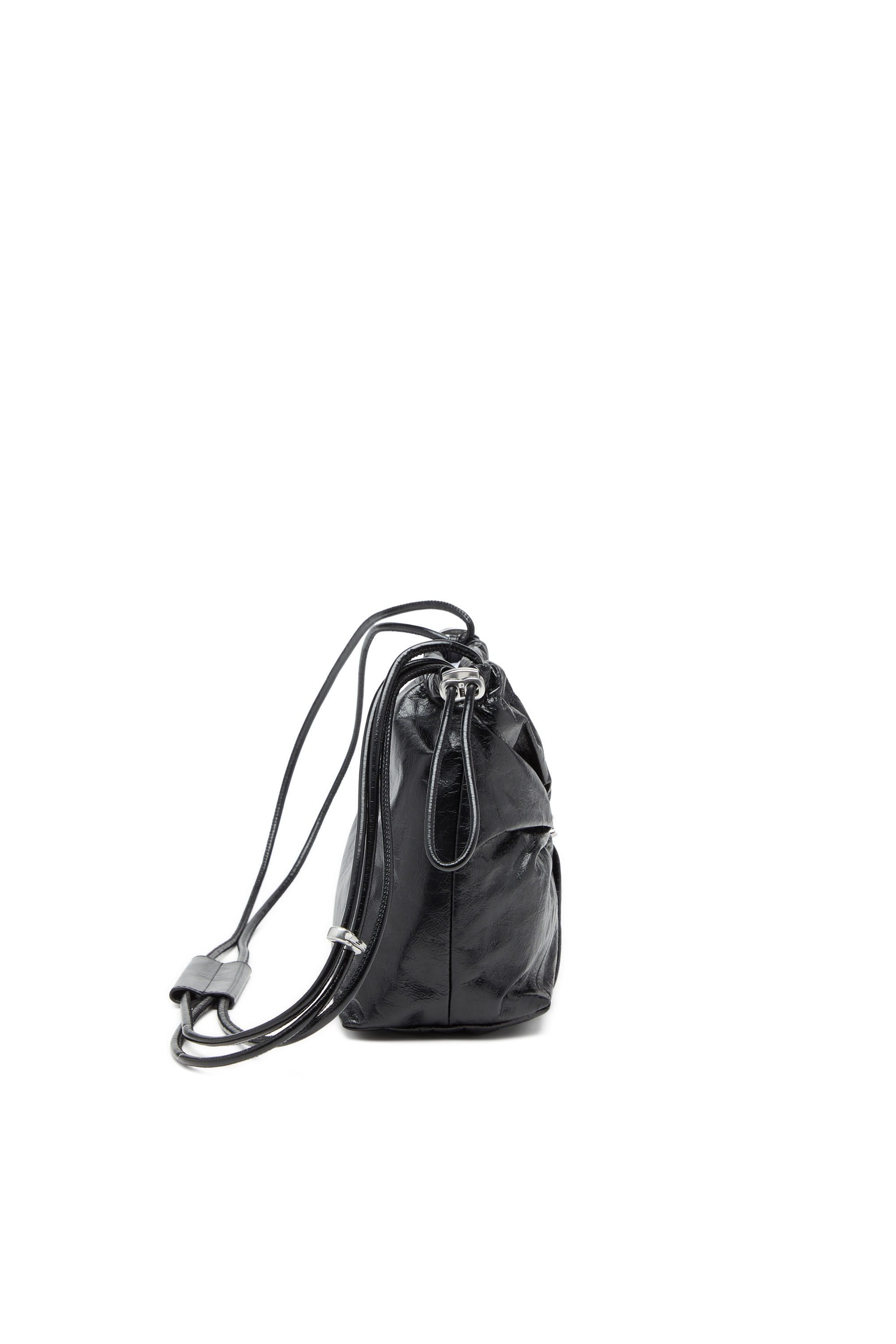 Diesel - SCRUNCH-D BUCKET, Woman's Scrunch-D-Bucket bag in shiny wrinkled leather in Black - 4