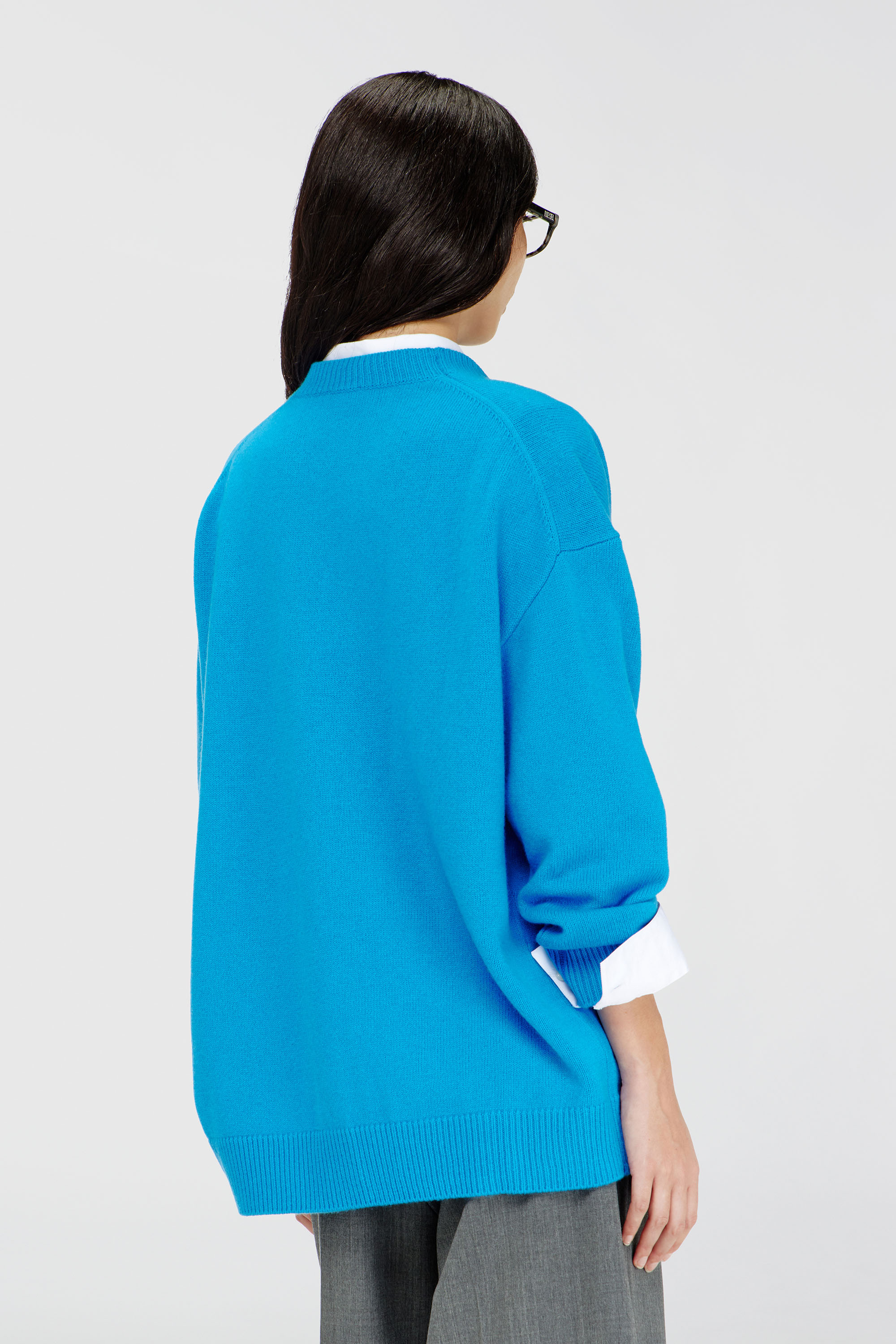Diesel - M-IMIRA, Damen Wollcardigan mit V-Ausschnitt und Logo am Kragen in Azurblau - 4