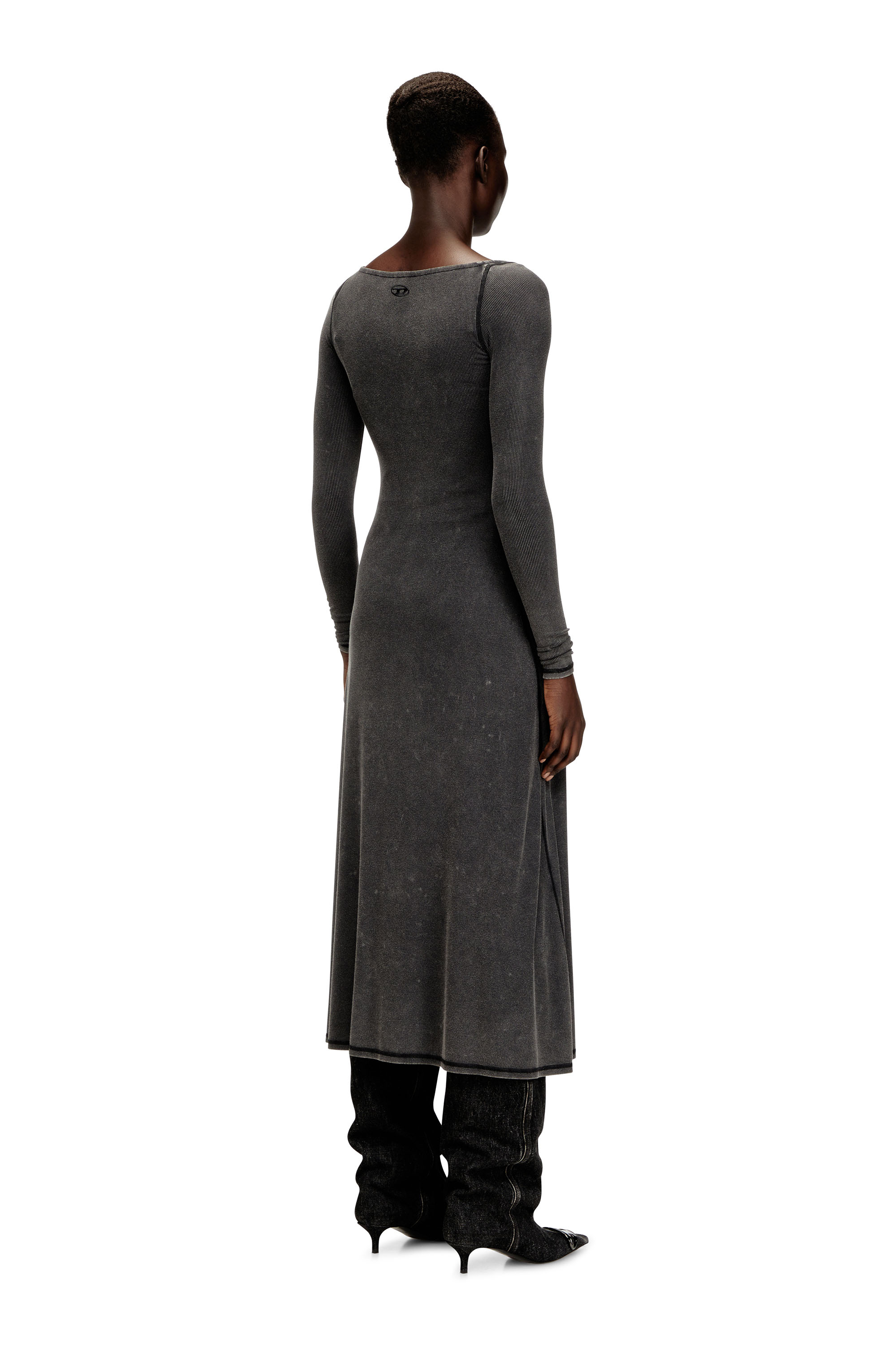 Diesel - D-LEY, Damen Midikleid aus verblasstem Rippstrick-Jersey in null - 4