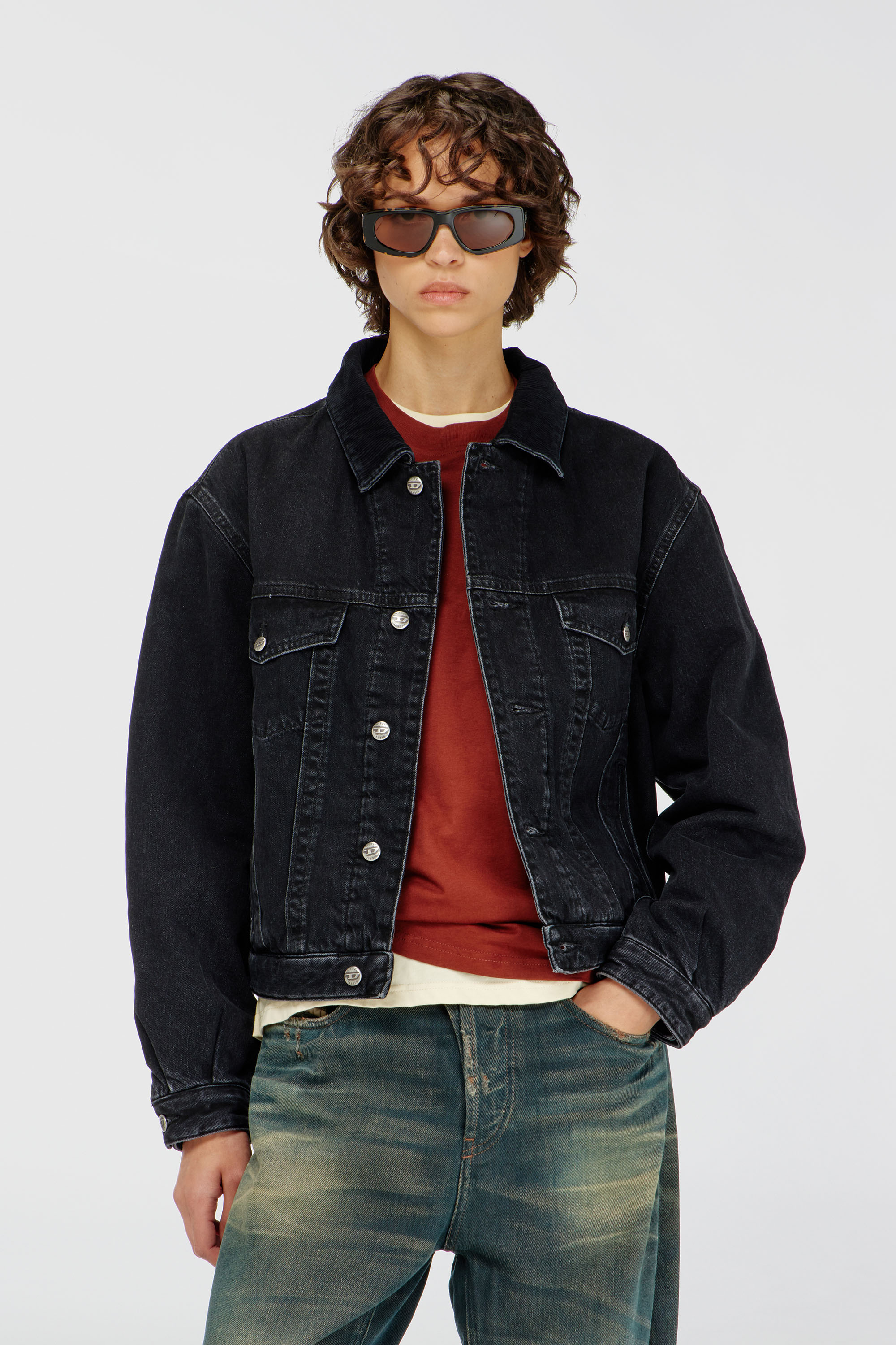 Diesel - D-RANGER-T, Unisex Gesteppte Truckerjacke aus Denim in Schwarz - 1