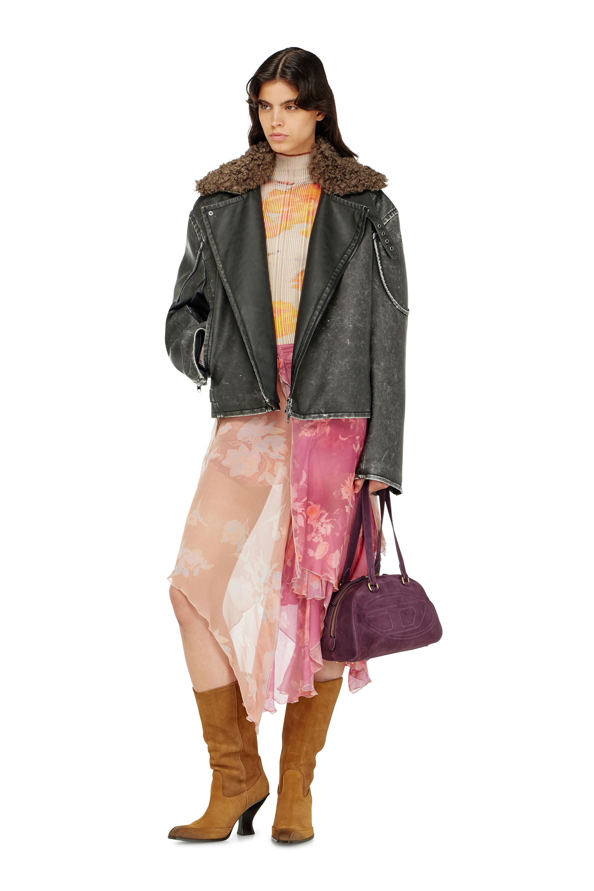 Diesel - M-IORIA, Damen Gerippter Wollrollkragen mit Blumenmuster in null - 1