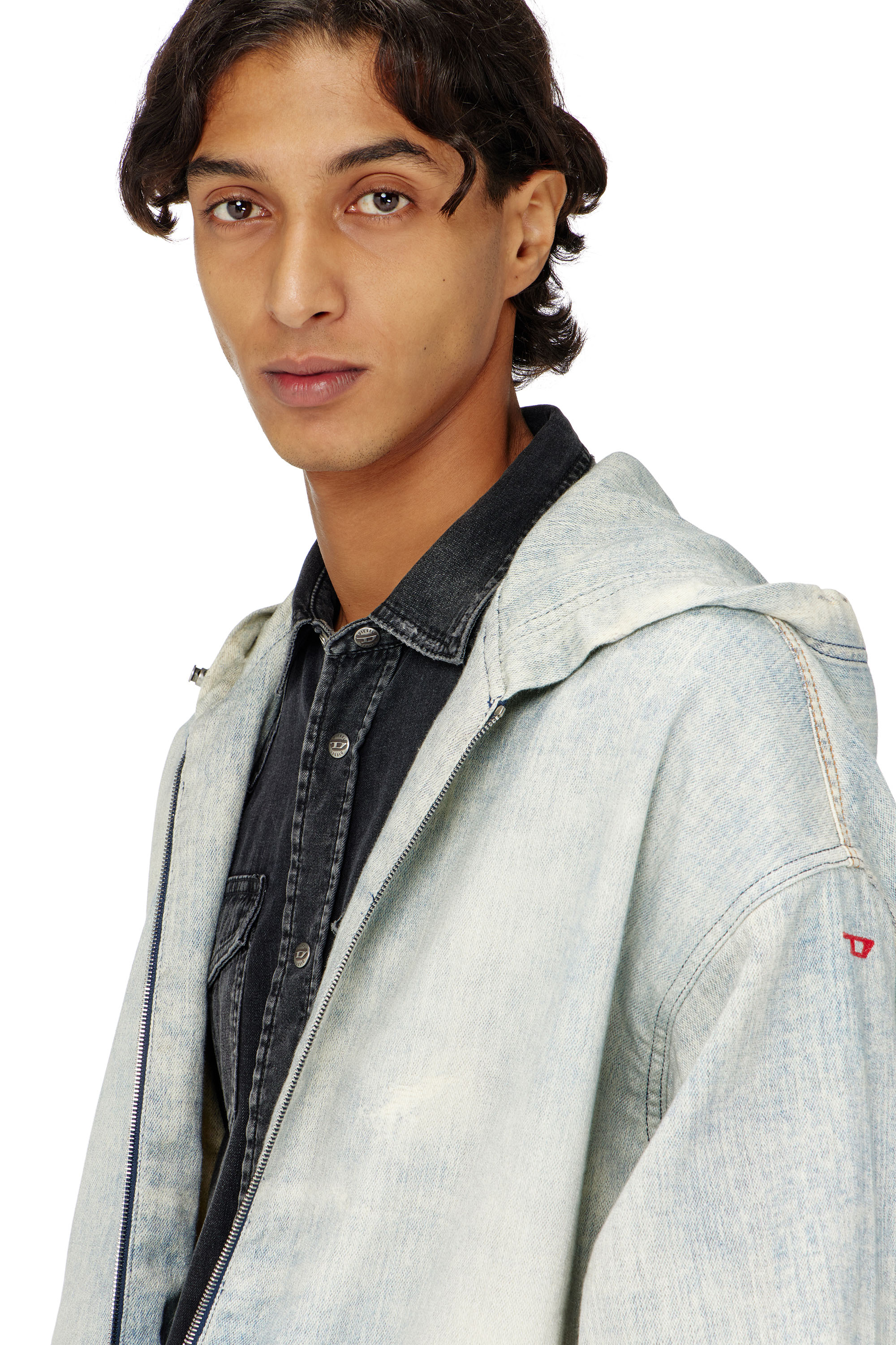 Diesel - D-WYNNY JOGG, Herren Hooded JoggJeans jacke mit trompe-l&rsquo;oeil in Hellblau - 5