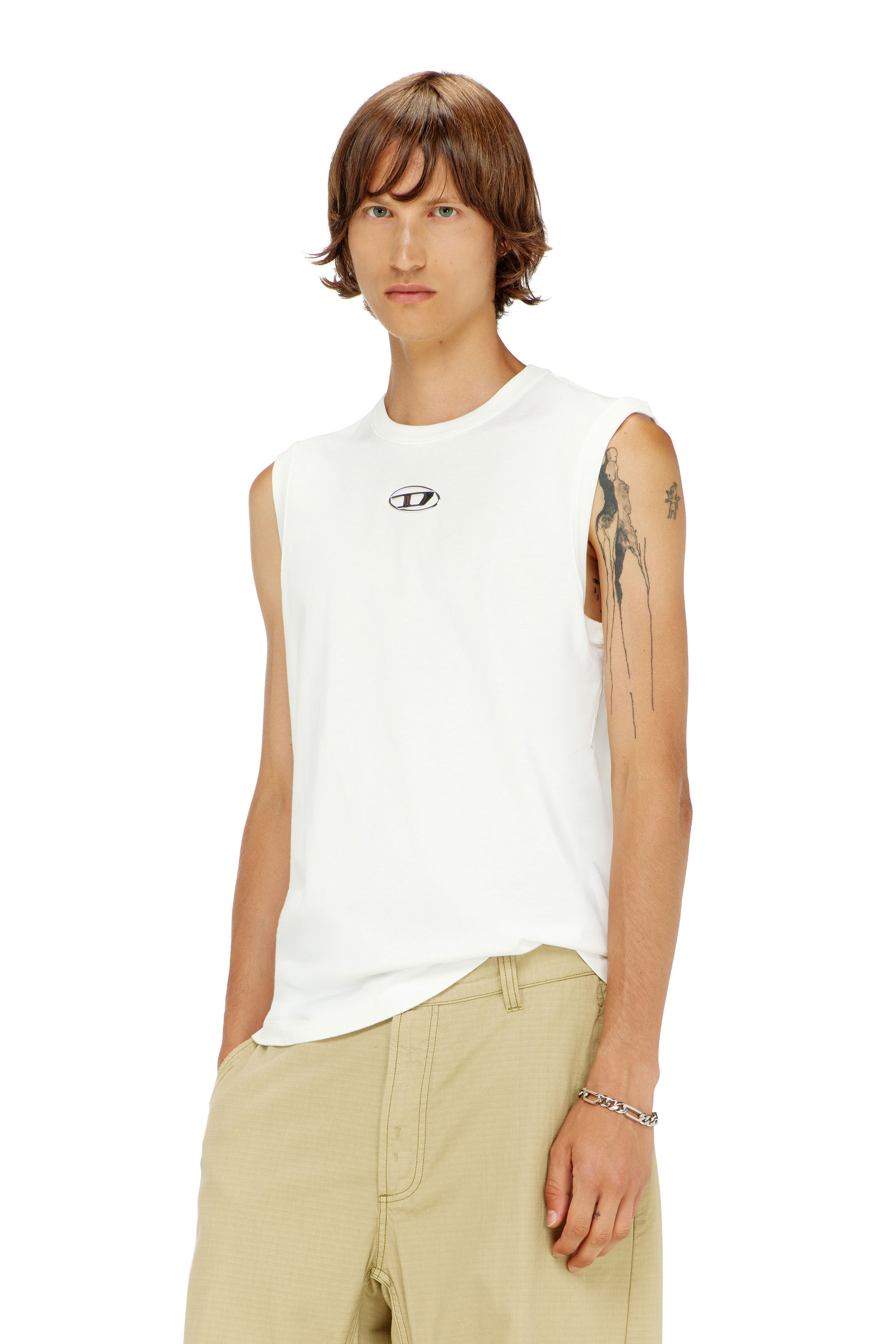 Diesel - T-BISCO-IOD, Herren Baumwoll-Tanktop mit ovalem D-Logo in Metallic-Optik in Wei&szlig; - 1