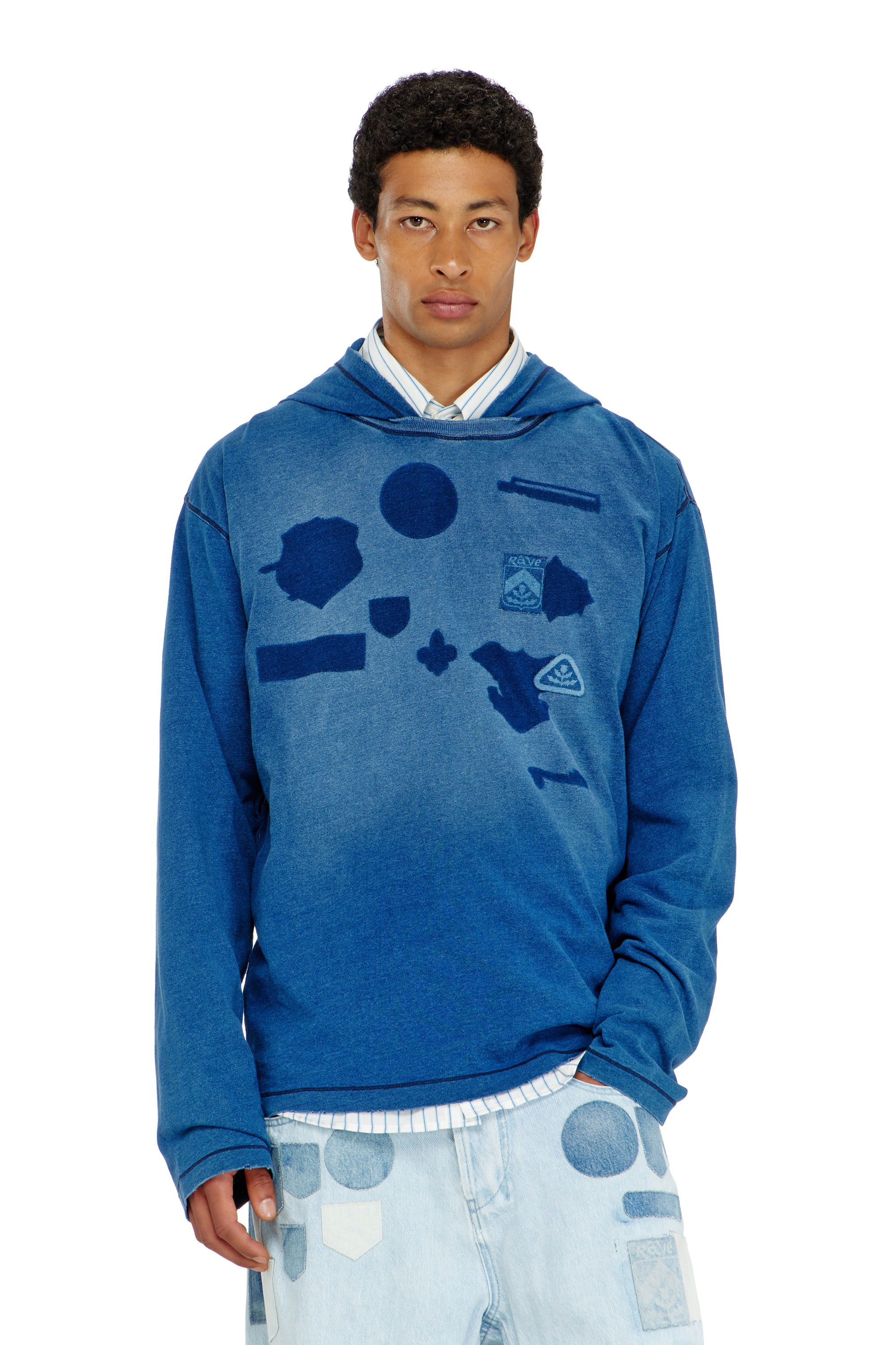 Diesel - T-NOX-LS-HOOD, Herren Langarmshirt mit Kapuze und Schatteneffekt-Patches in null - 1