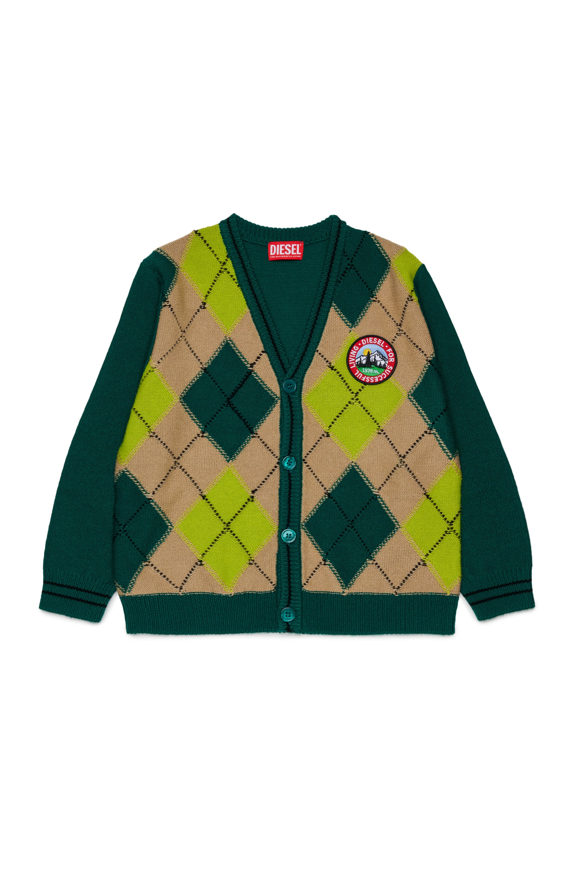 Diesel - KROMYCARDIGAN OVER, Unisex Cardigan aus Wollmischung mit Argyle-Muster in Gr&uuml;n - 1