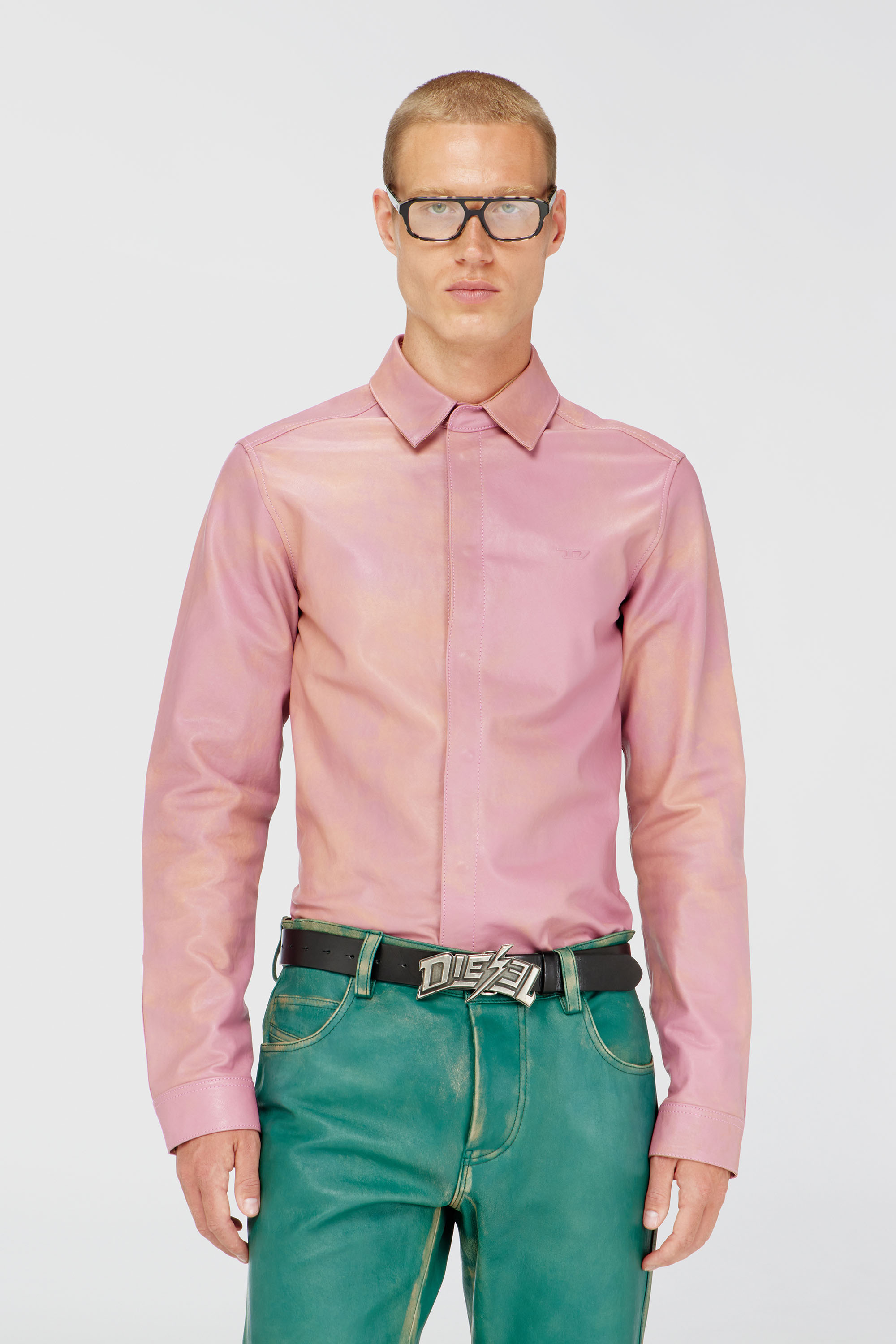 Diesel - S-CIRT, Herren Hemd aus behandeltem Leder in Rosa - 1