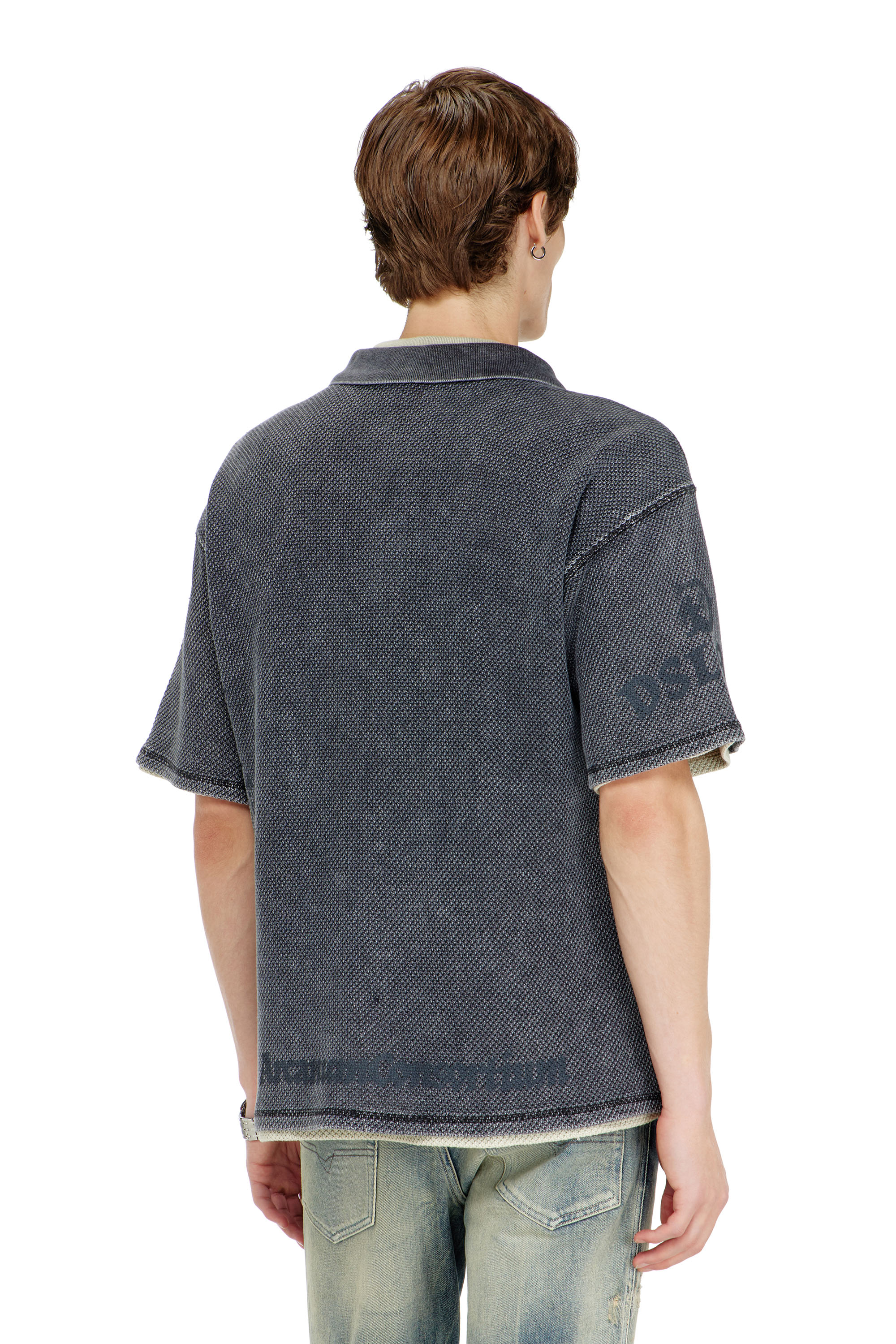 Diesel - T-ERRY-ZIP, Herren Mesh-Jacquard-Poloshirt mit Phoenix-Print in Dunkelgrau - 4
