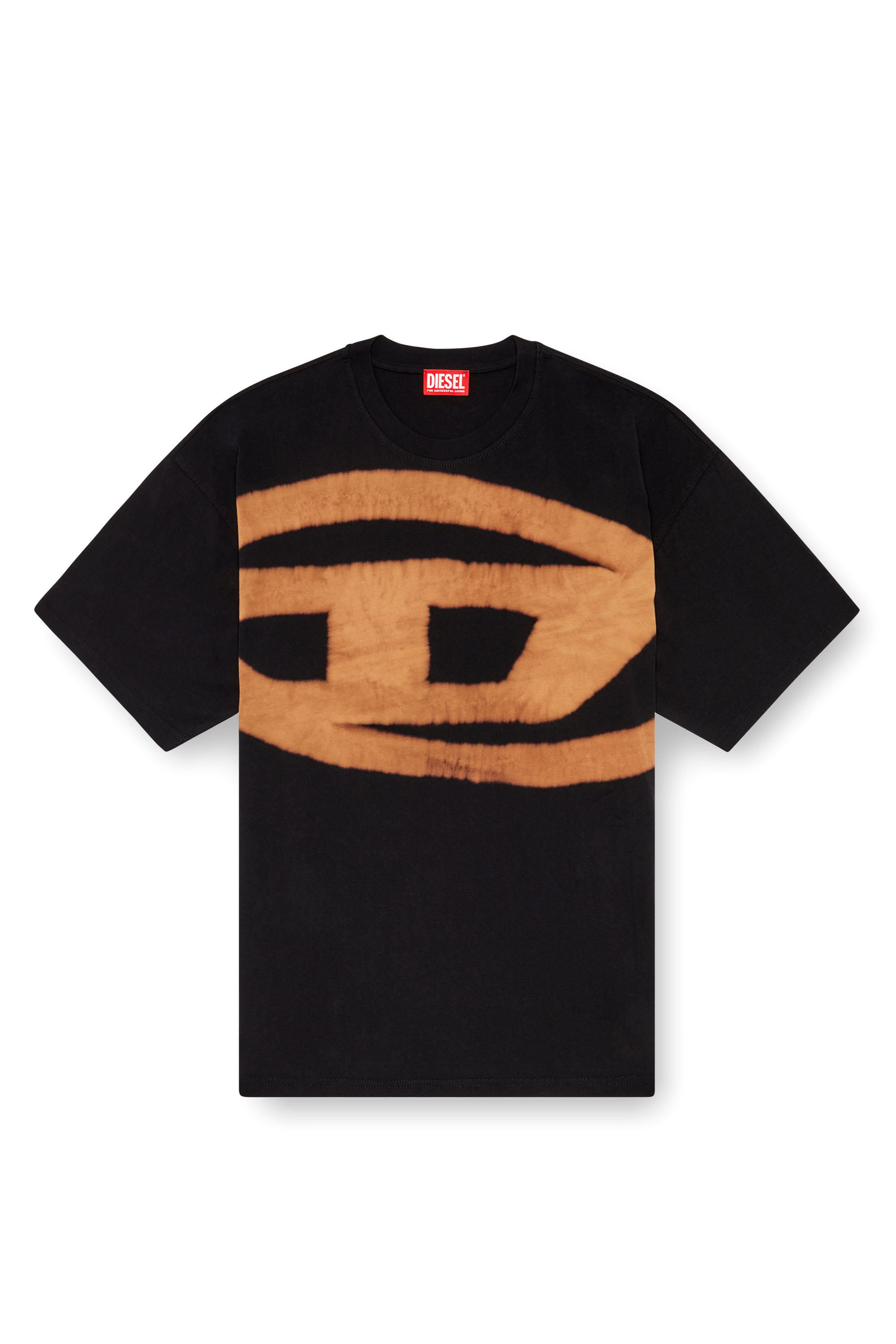 Diesel - T-BOXT-BLEACH, Herren T-Shirt mit gebleichtem Oval D-Logo in Orange/Schwarz - 2