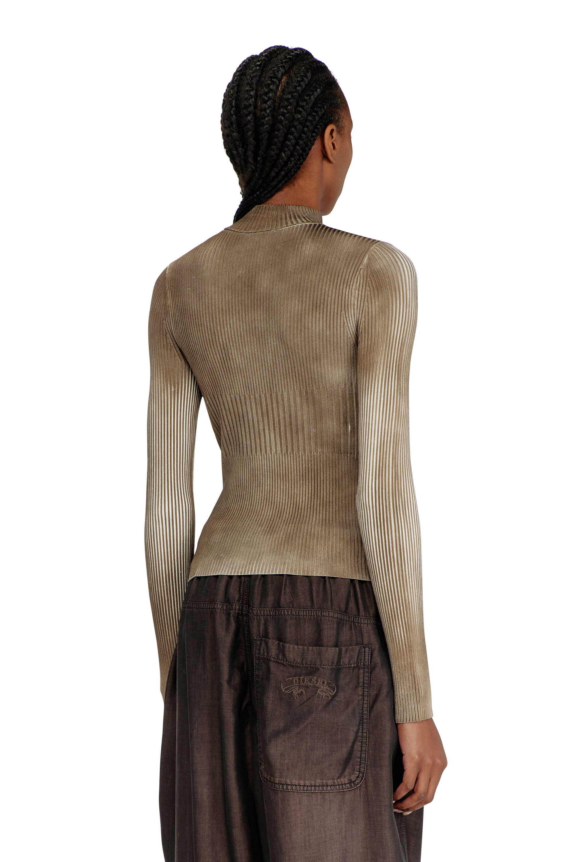 Diesel - M-SARMA, Damen Gerippte zip-Strickjacke mit kontrastierenden Streifen in Rot/Braun - 4