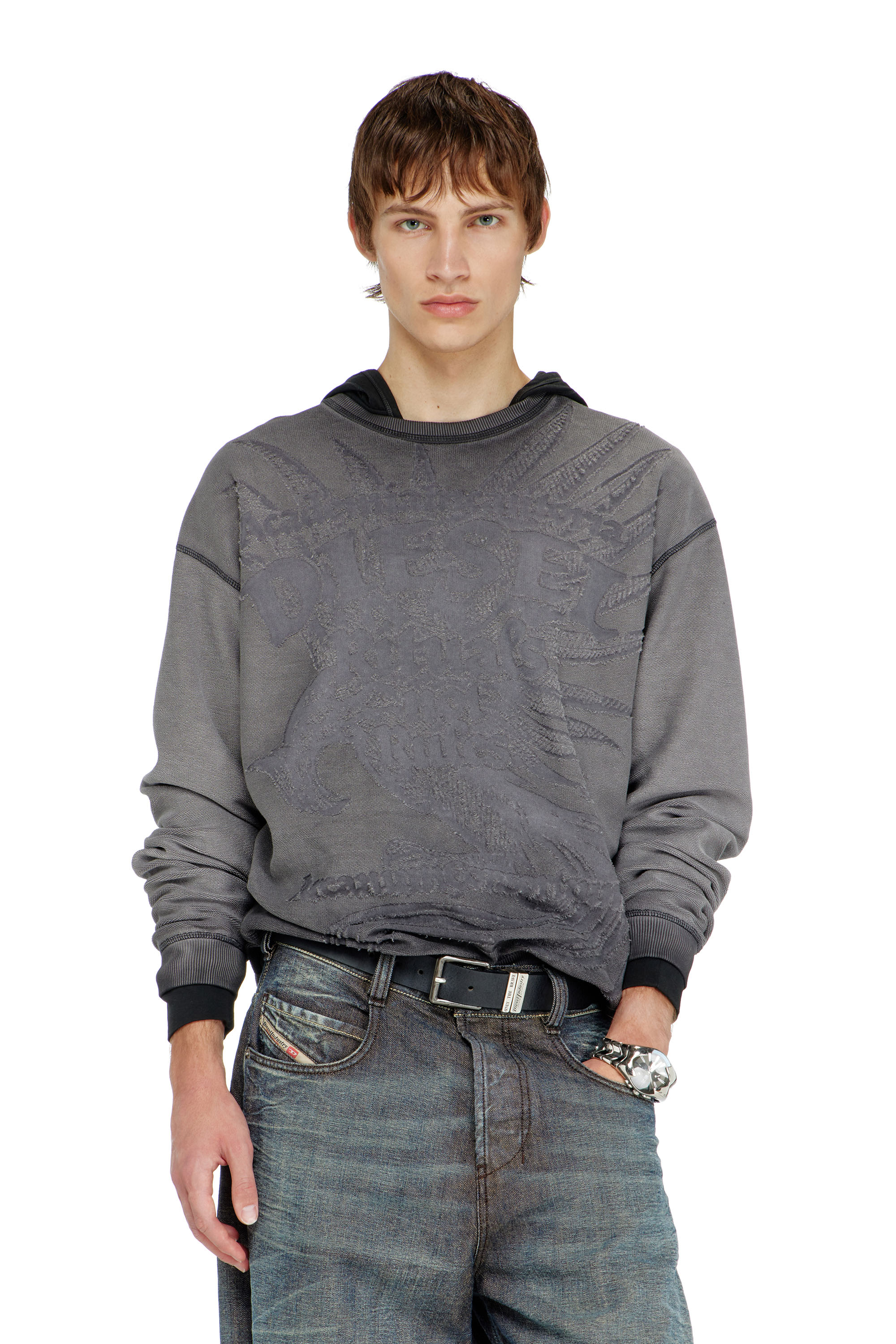 Diesel - S-ARON-RAW, Herren Sweatshirt mit d&eacute;vor&eacute;-Print in null - 1