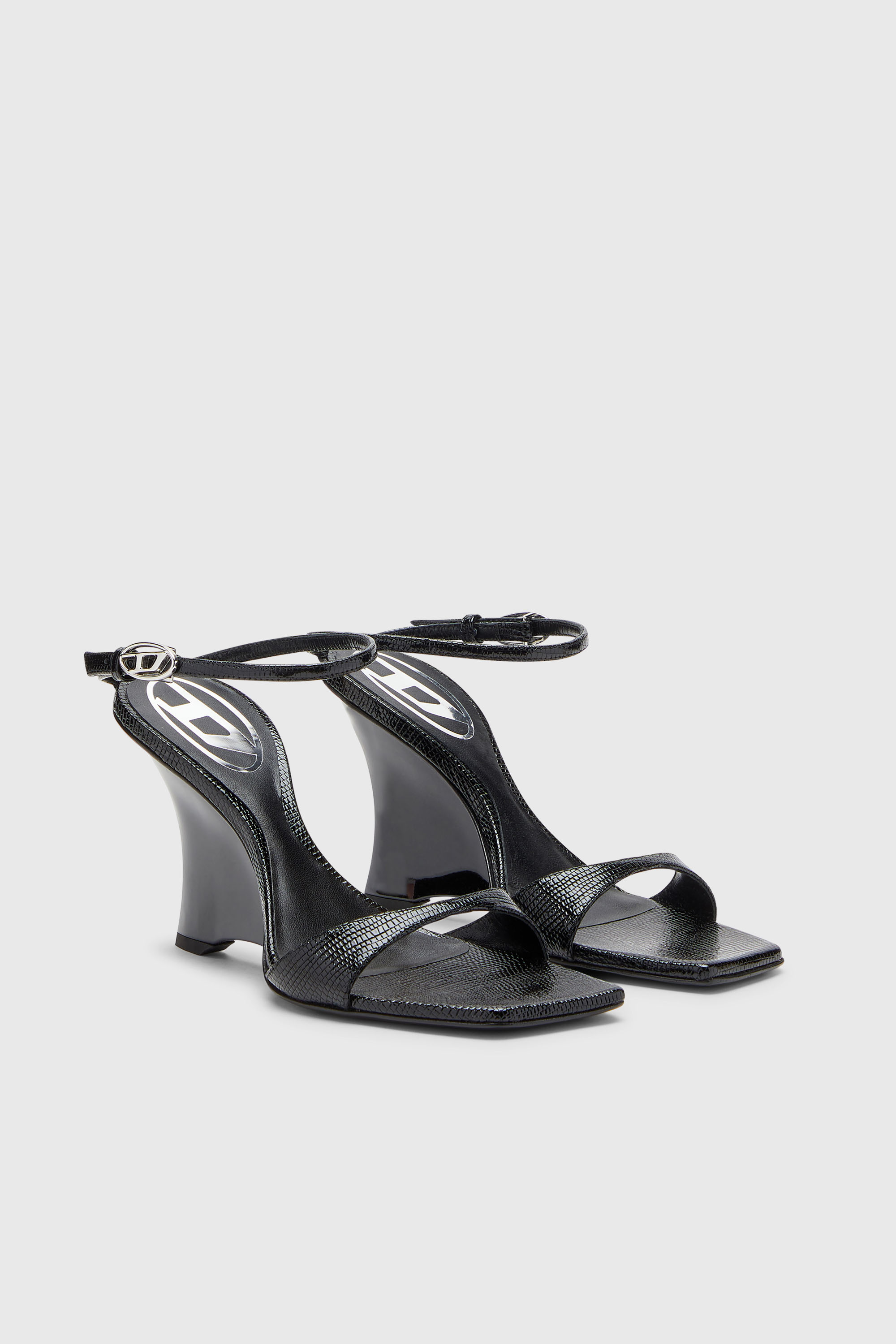 Diesel - D-AMBER SANDAL WEDGE, Damen D-Amber-Keilsandalen aus Leder in Eidechsenoptik in Schwarz - 2