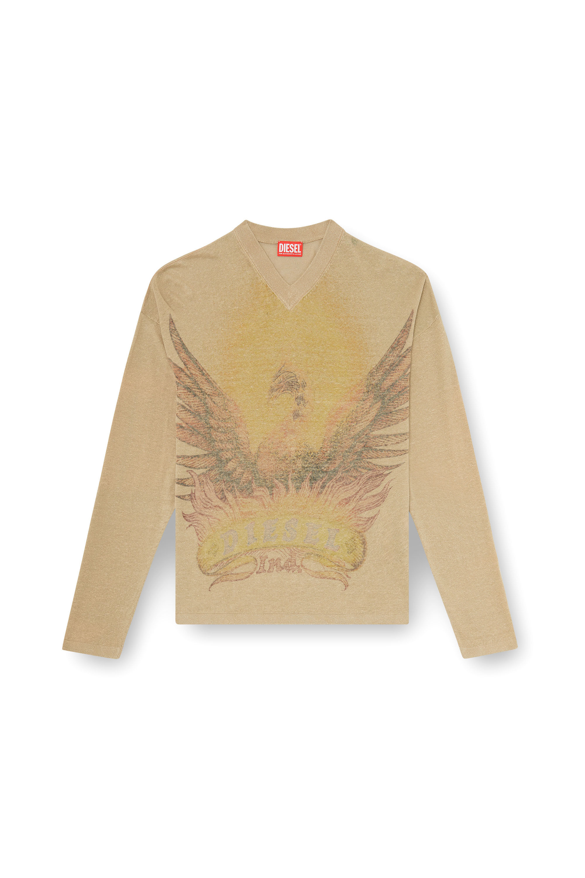 Diesel - K-ARMINS, Herren Leinenpullover mit verblasstem Phoenix-Print in Beige - 2