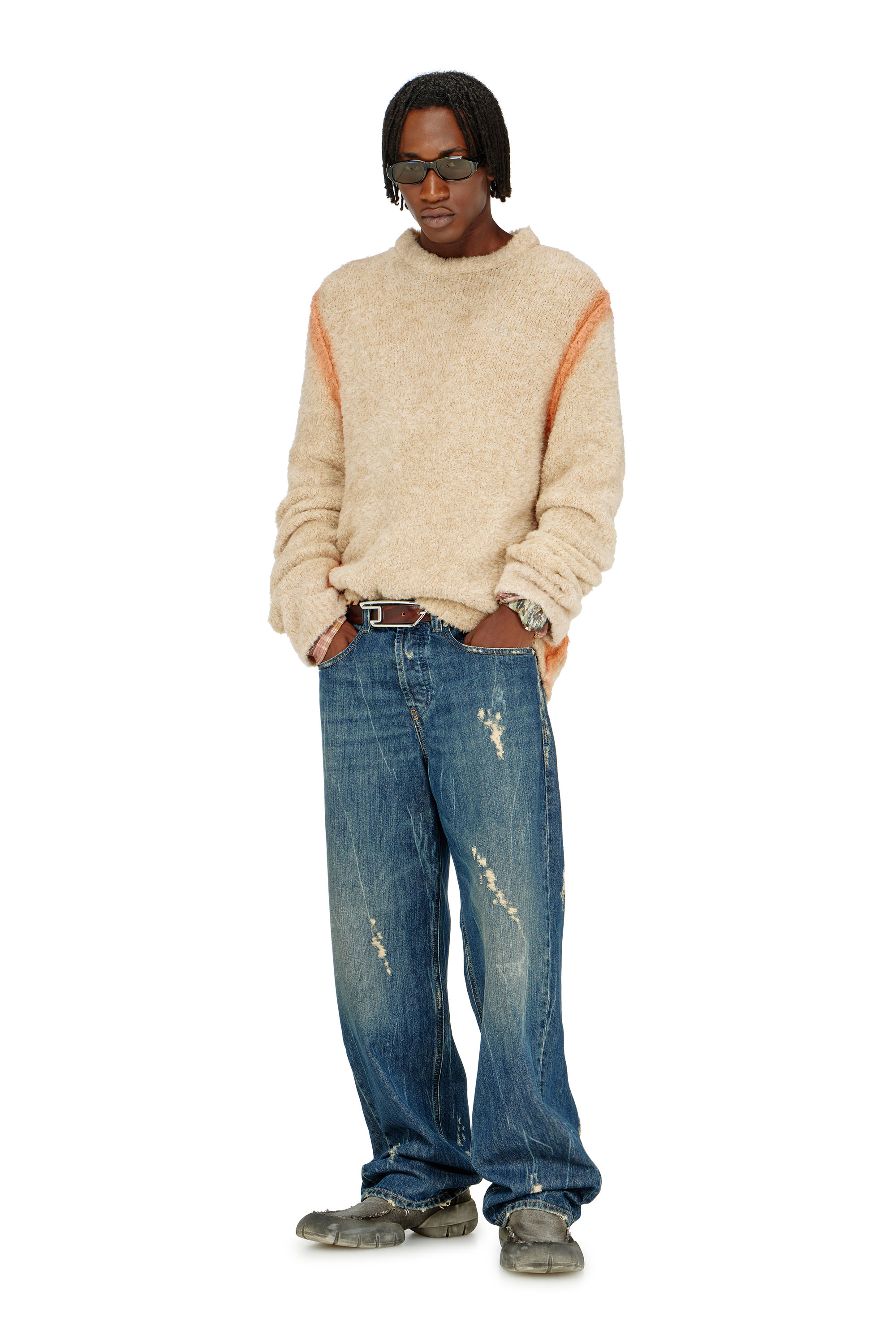 Diesel - K-RIMI, Herren Alpaca-Mix Pullover mit spraygef&auml;rbten N&auml;hten in Hellbraun - 2