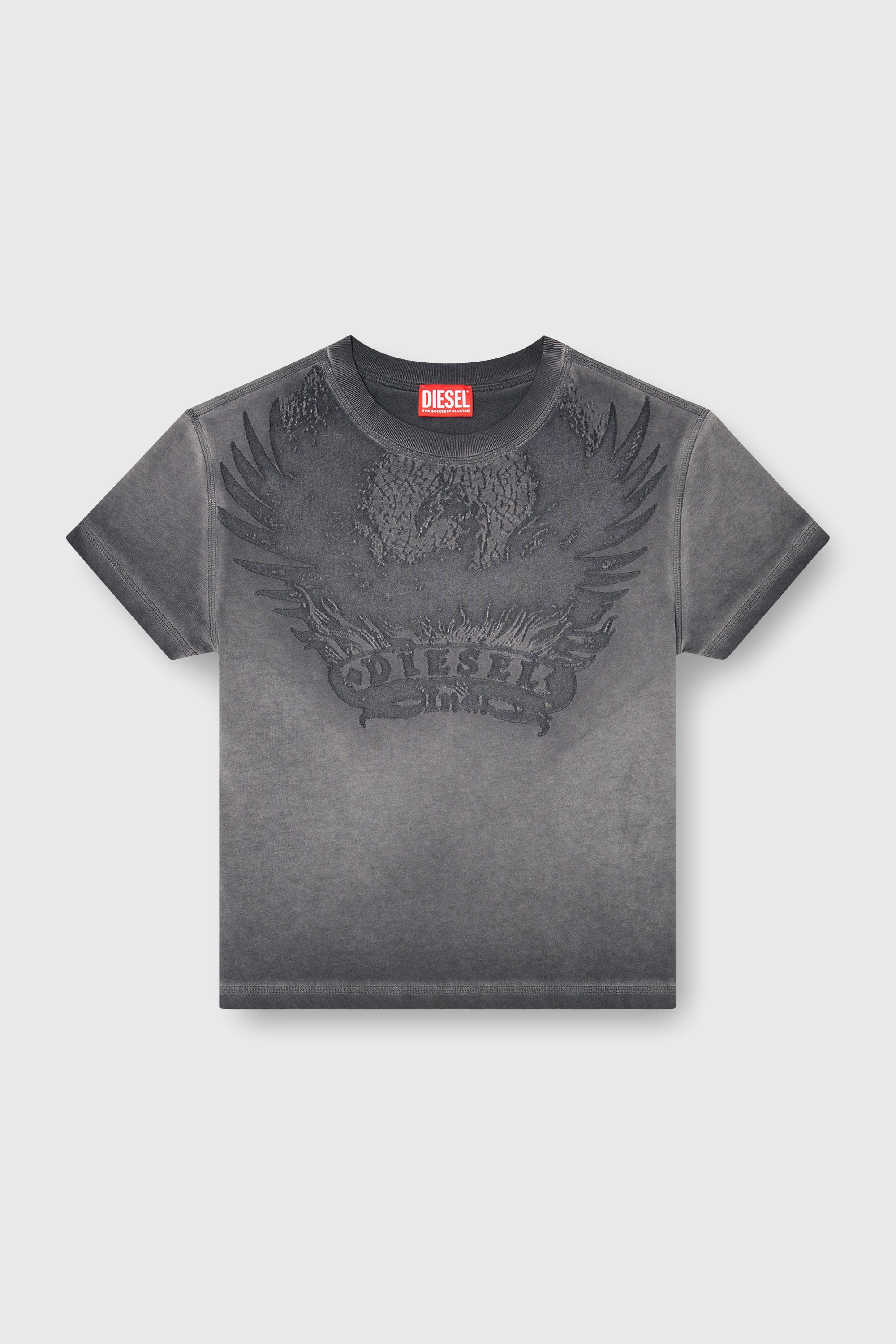 Diesel - T-ILA-AA7, Damen Slim T-shirt mit d&eacute;vor&eacute; Phoenix in Dunkelgrau - 2