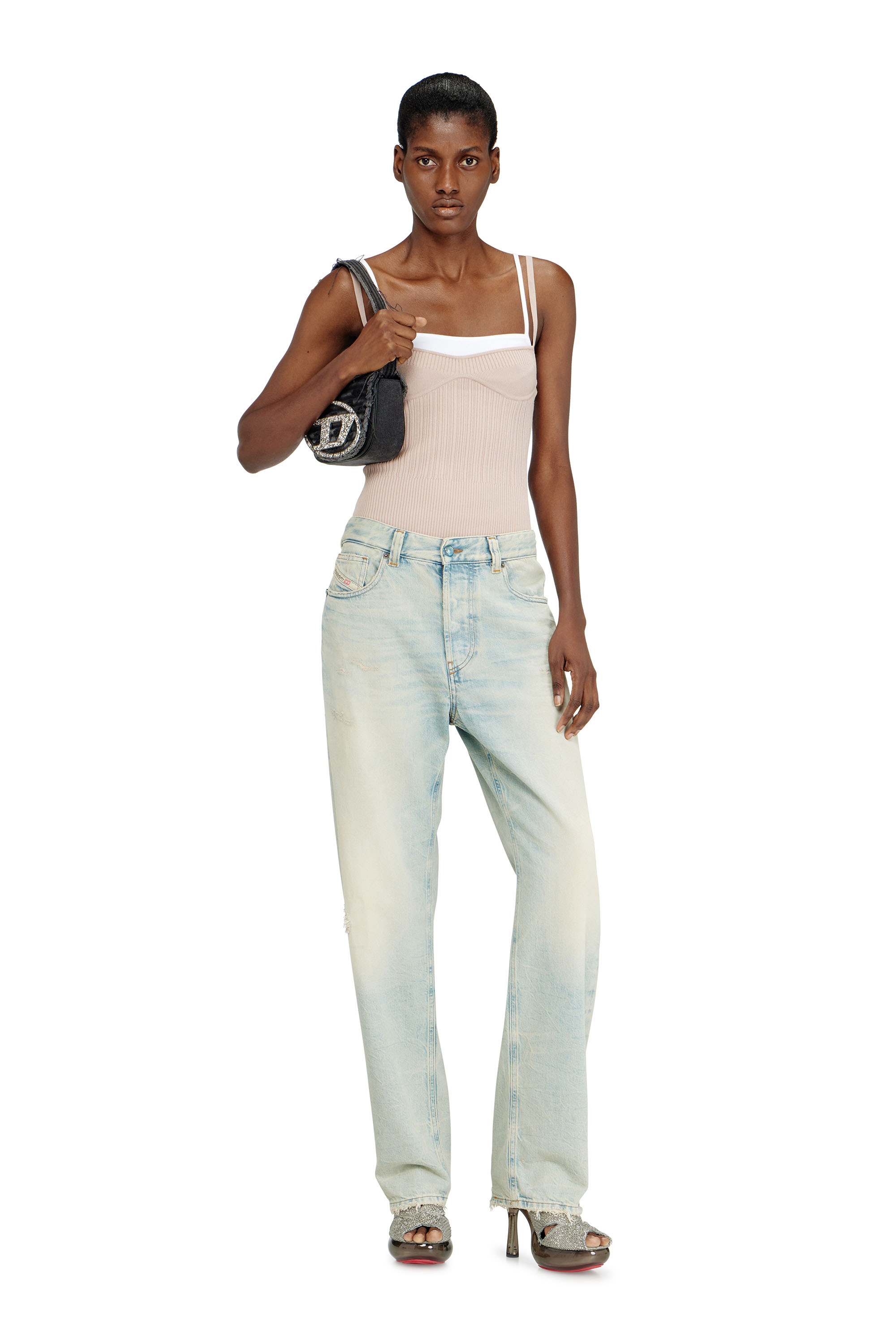 Diesel - 1DR, Damen 1DR-Ikonische Schultertasche aus Canvas und Leder in Schwarz - 2