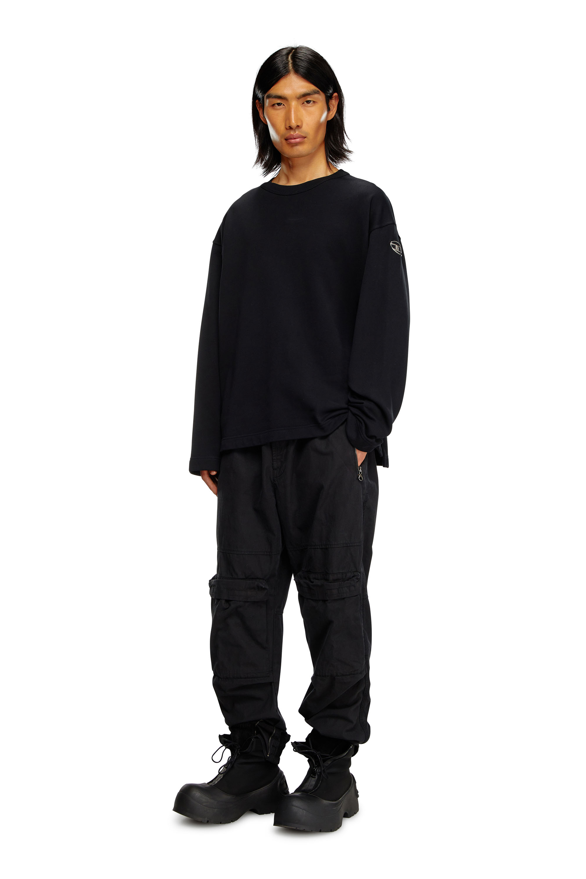 Diesel - S-MACSIS-OD, Herren Sweatshirt in Übergröße mit Metallic-Logo in Schwarz - 1