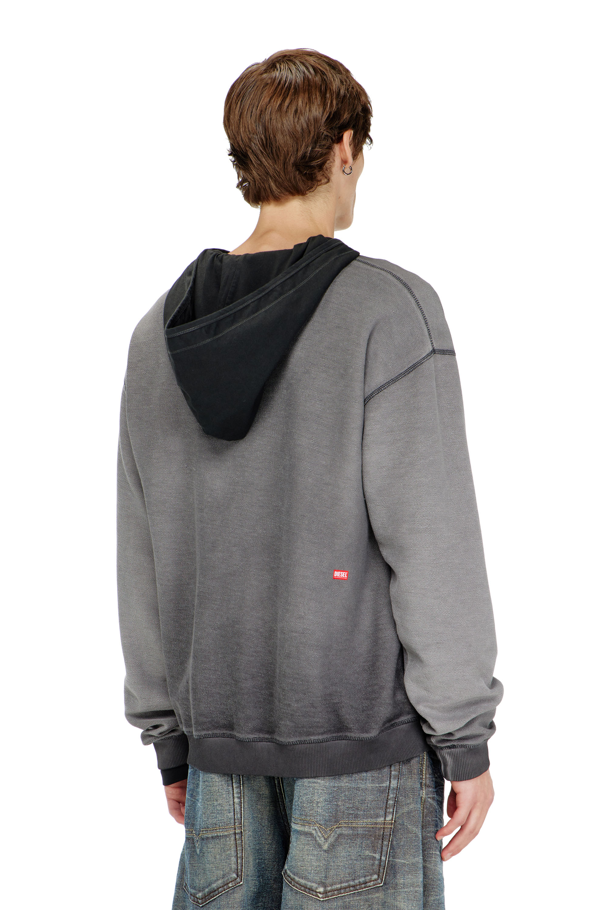 Diesel - S-ARON-RAW, Herren Sweatshirt mit d&eacute;vor&eacute;-Print in Dunkelgrau - 4